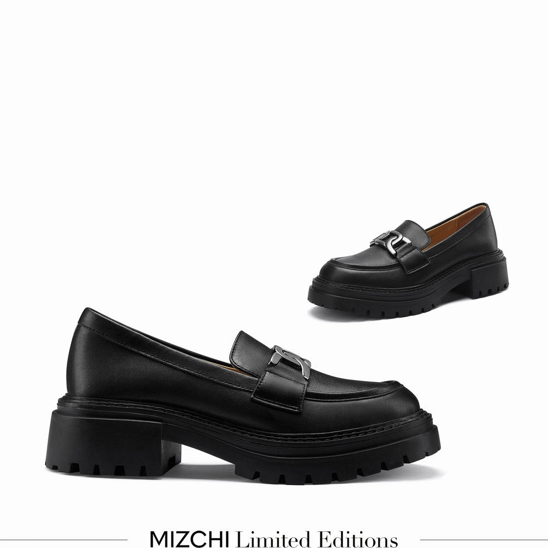 *ALCOR BLACK - flatform leather brogue