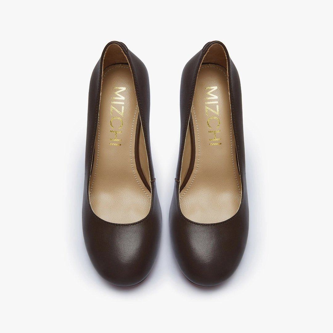 *ESHA - brown leather chunky high heel pump