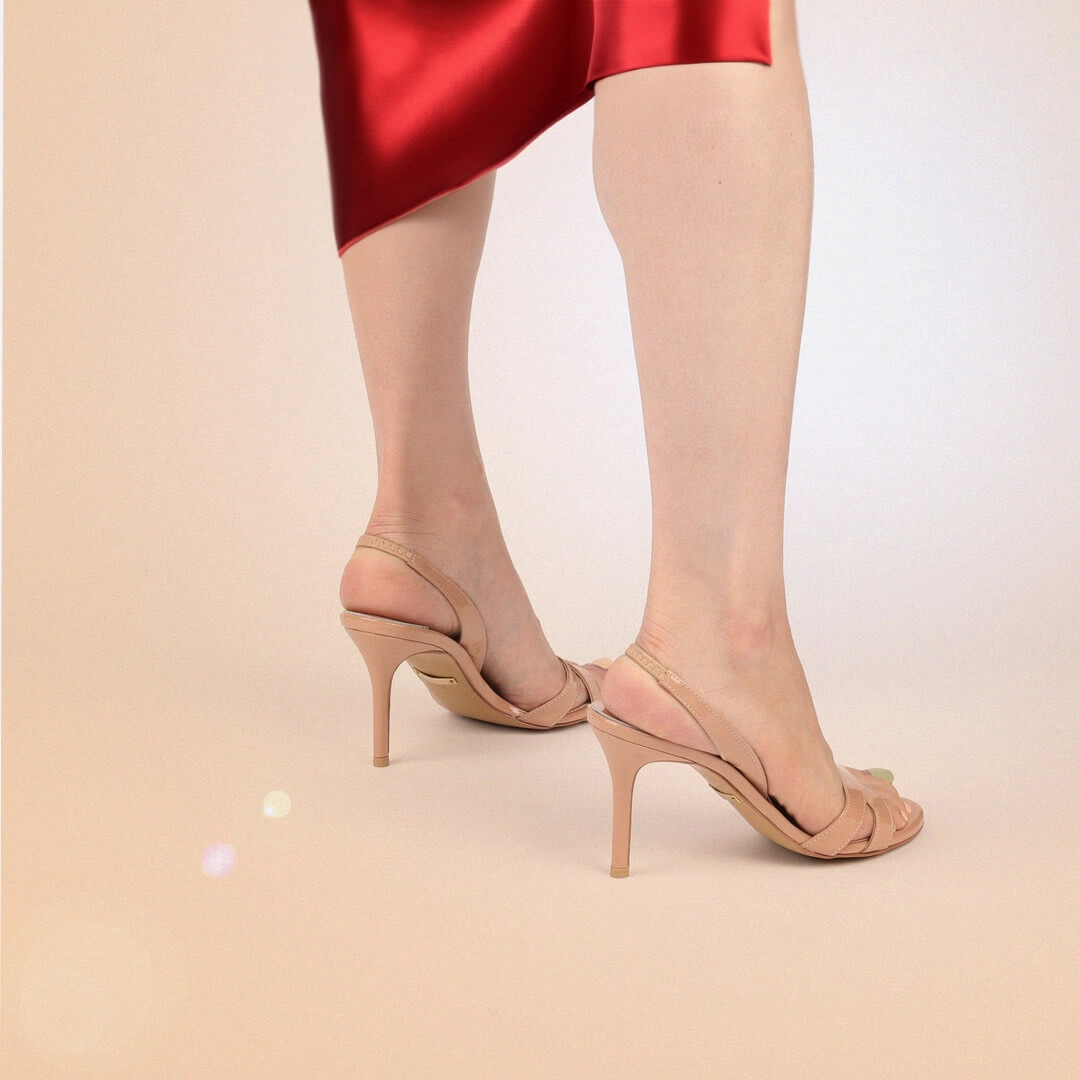 *UK size 3  TWIGGY - beige patent, 10cm heels