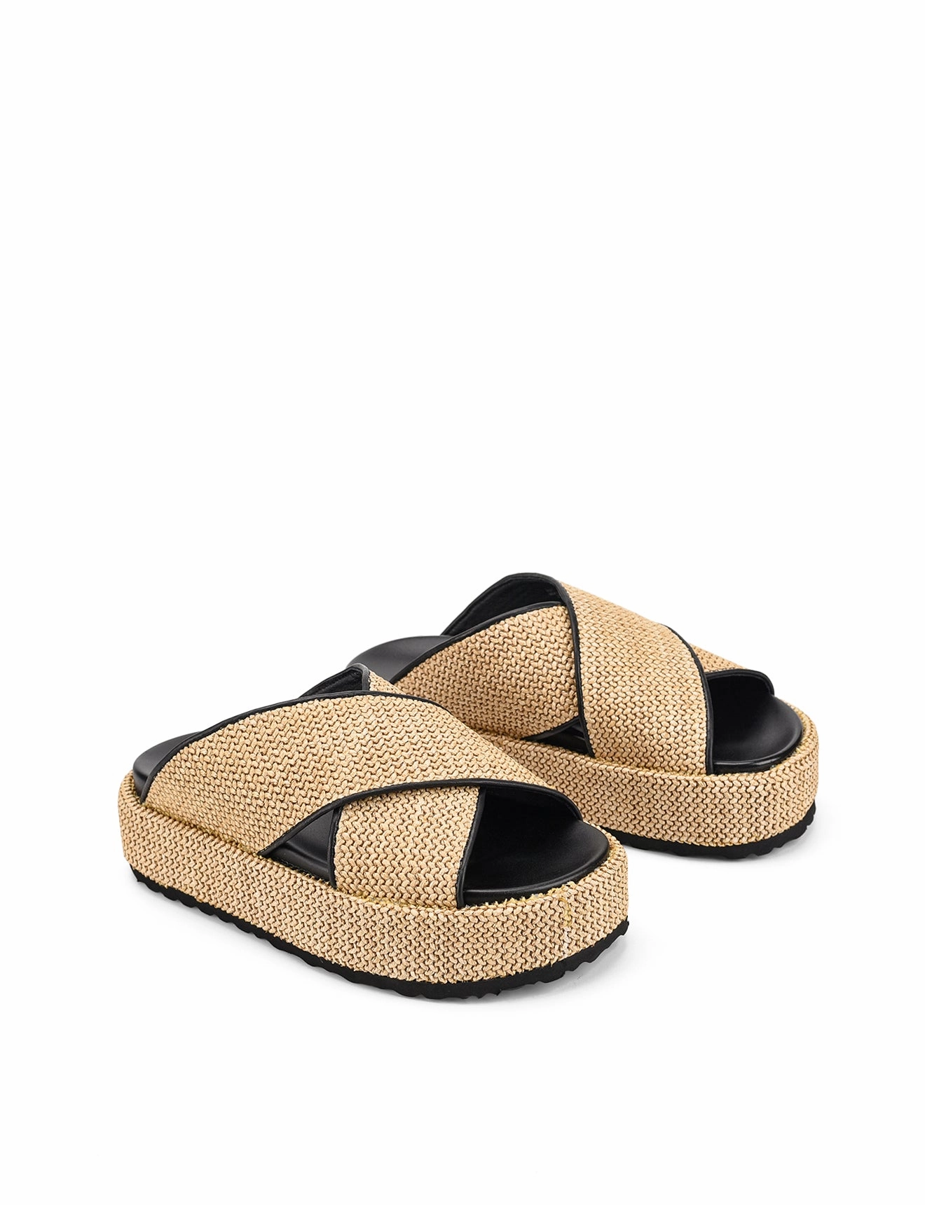 April Flatform Sandals - Natural Weave & Black