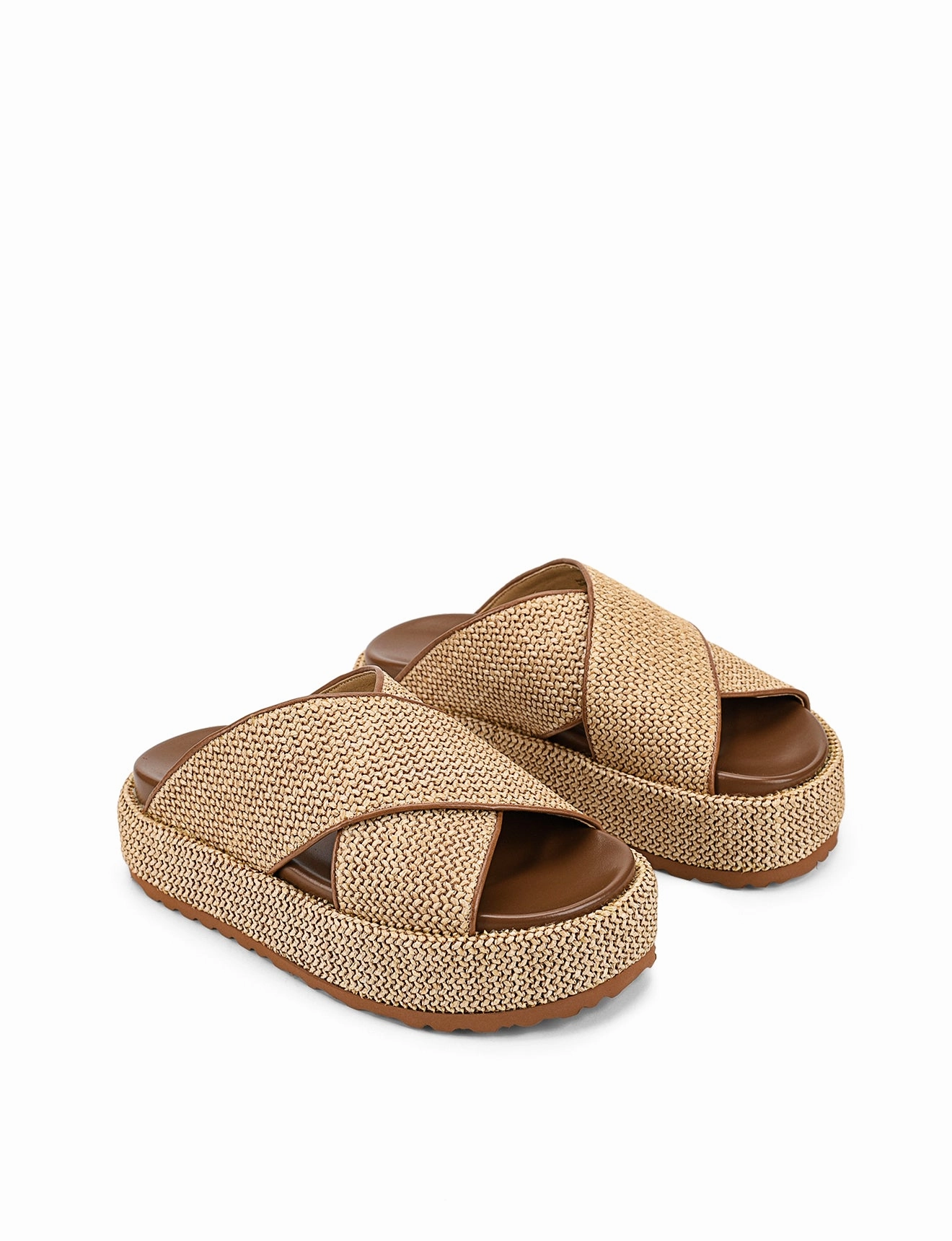 April Flatform Sandals - Natural Weave & Tan