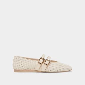 BAYLEE WIDE BALLET FLATS BONE PERFORATED SUEDE