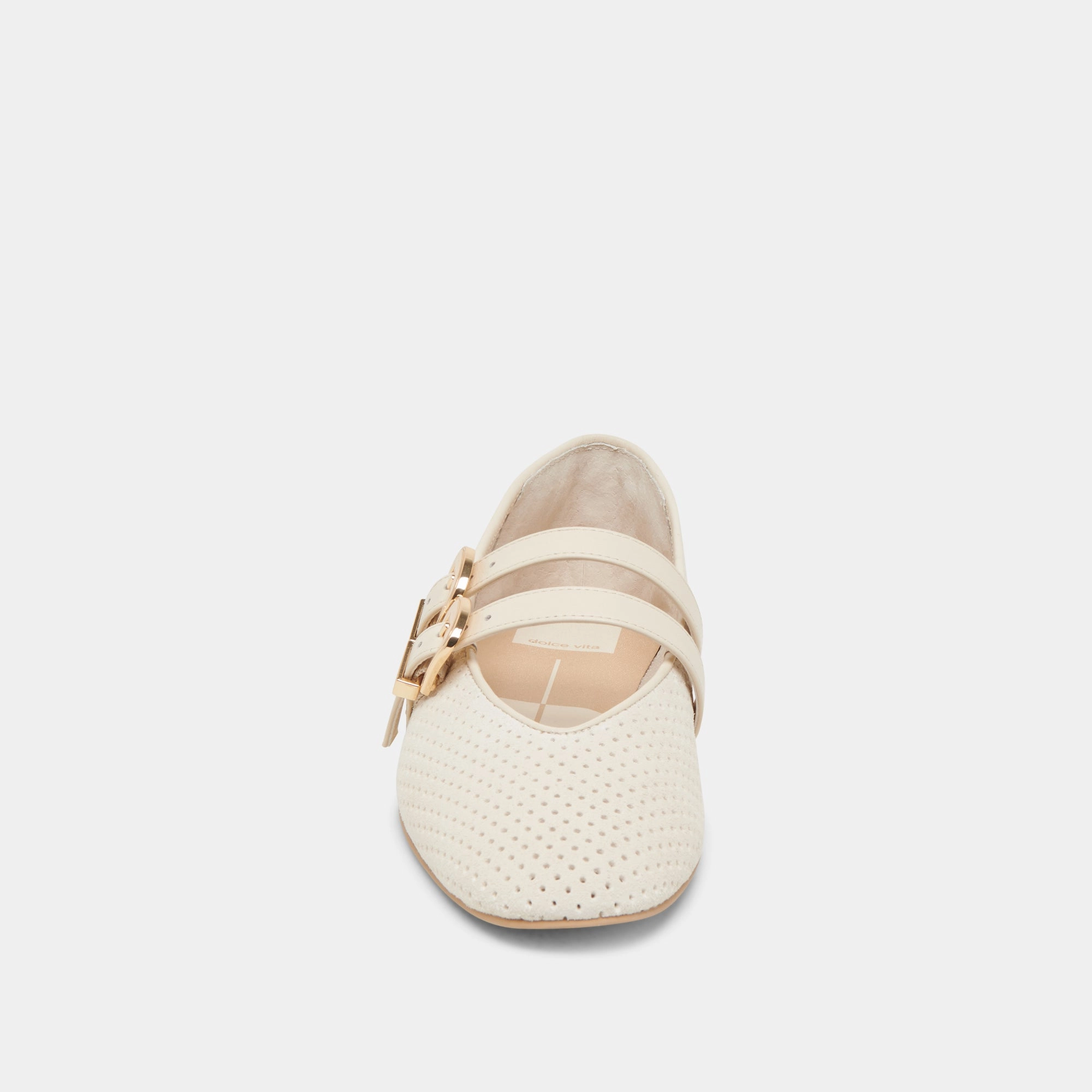 BAYLEE WIDE BALLET FLATS BONE PERFORATED SUEDE