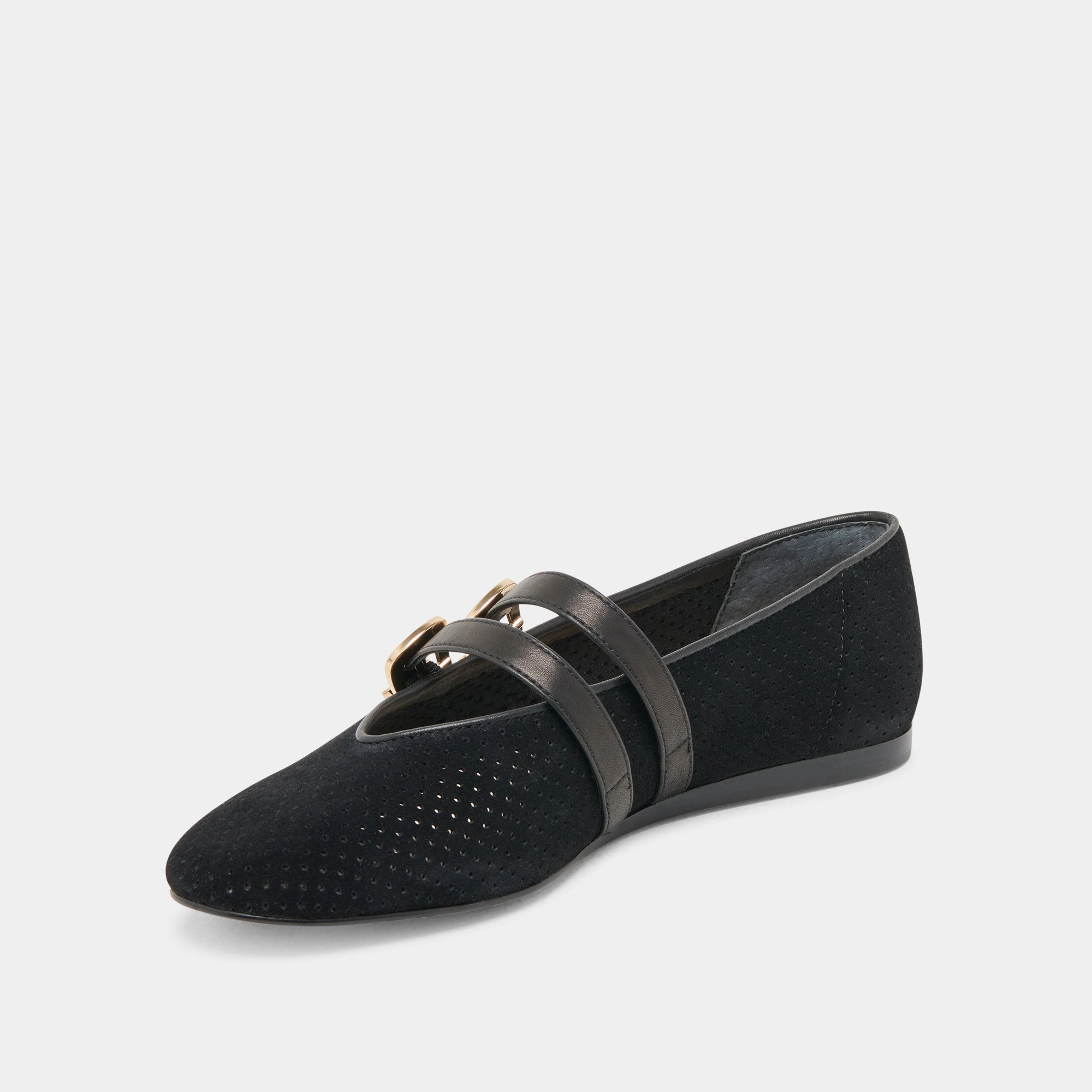 BAYLEE WIDE BALLET FLATS ONYX PERFORATED SUEDE