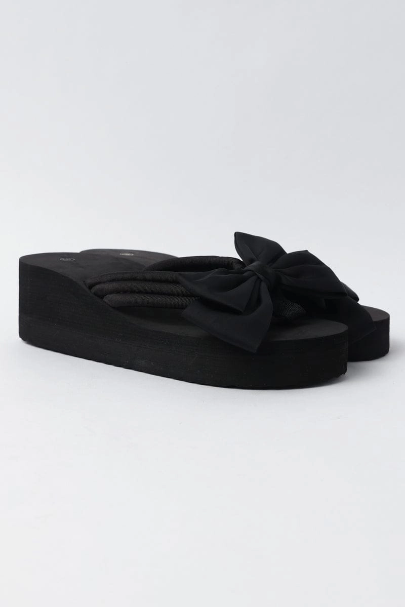 Black Bow Decor Wedge Sandals