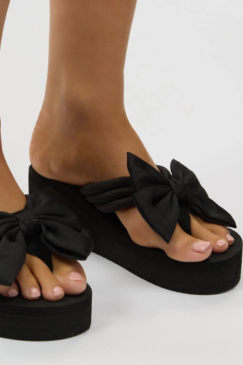 Black Bow Decor Wedge Sandals