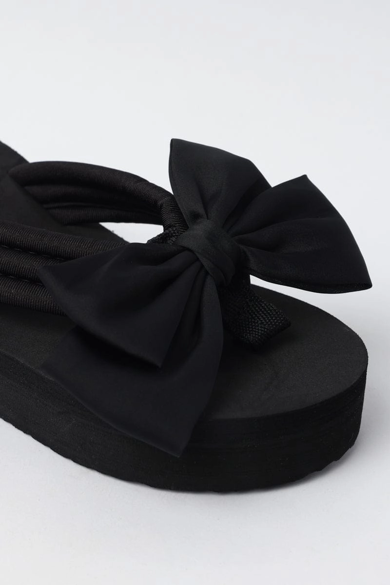 Black Bow Decor Wedge Sandals