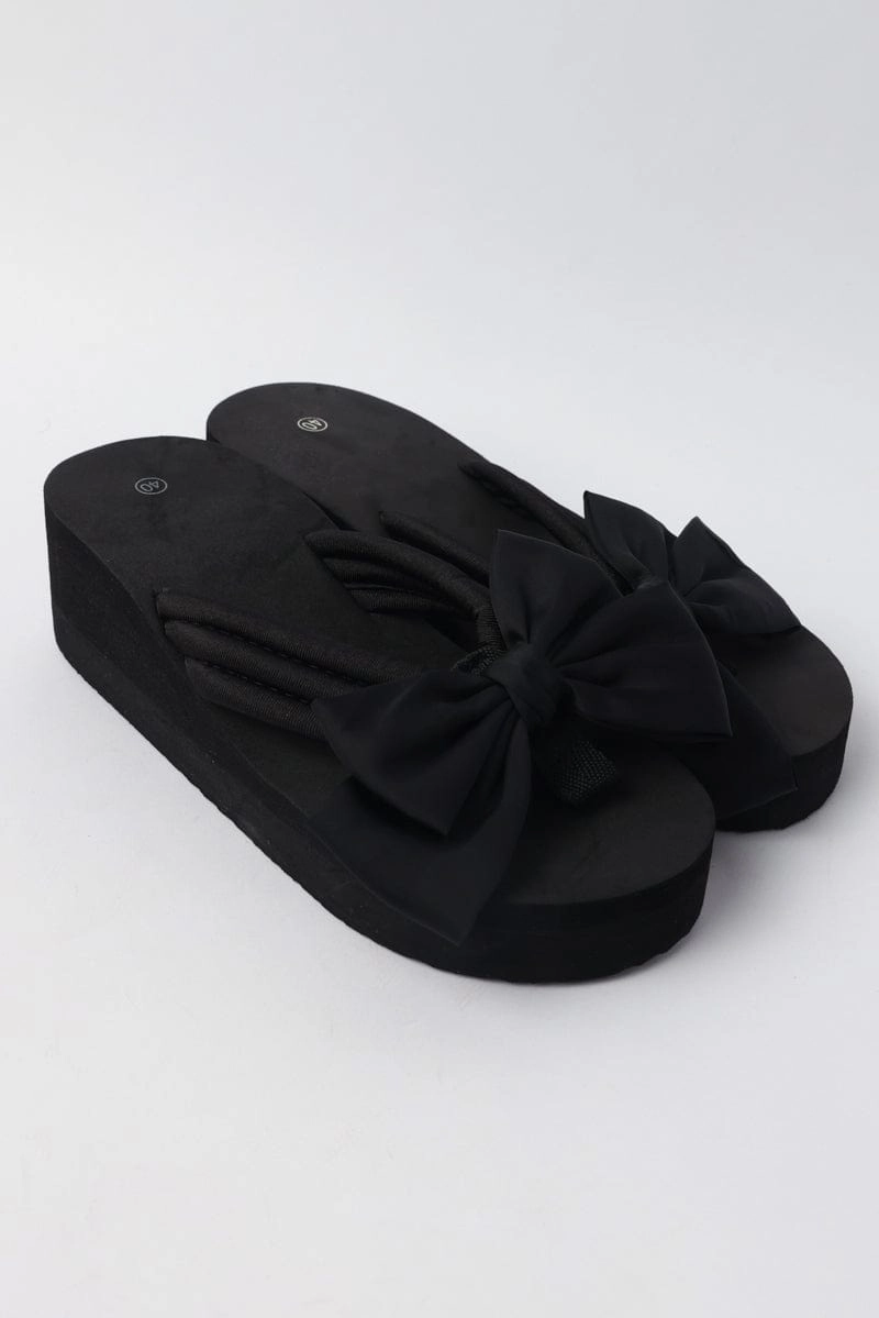 Black Bow Decor Wedge Sandals