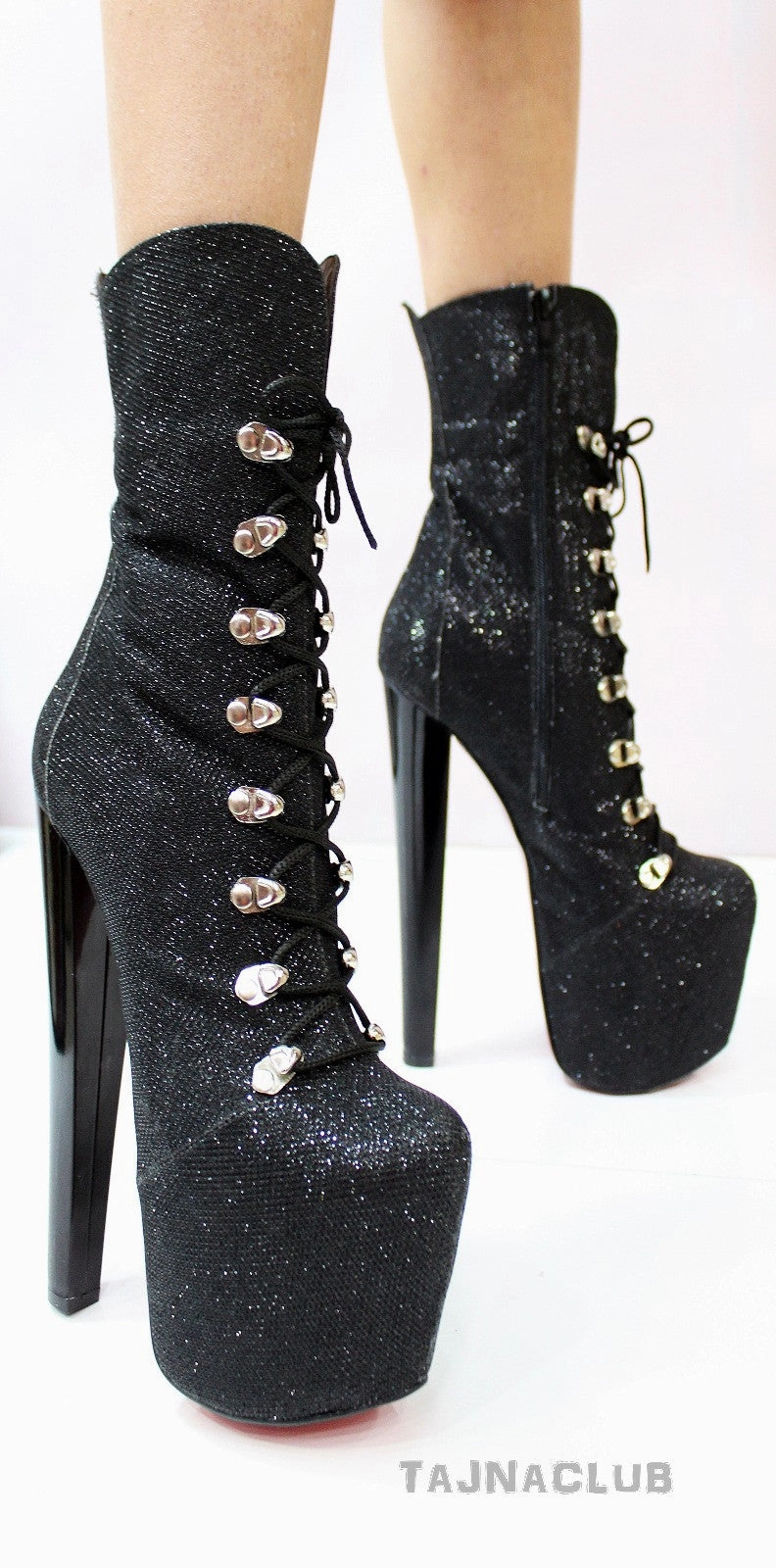 Black Shimmer Glitter Military Style Combat Boots