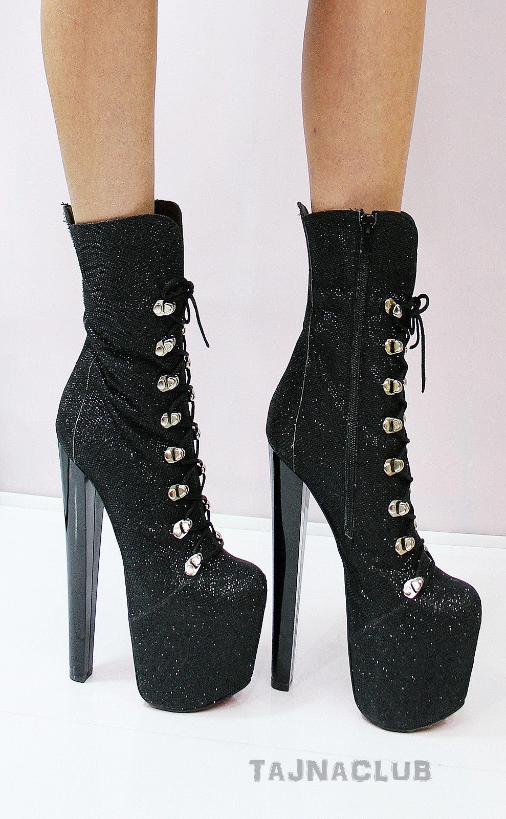 Black Shimmer Glitter Military Style Combat Boots