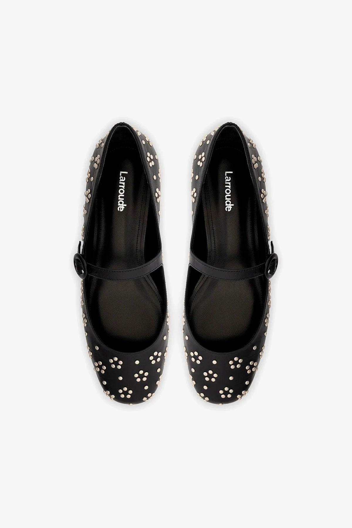 Blair Ballet Flat In Black Leather and Metallic Studs