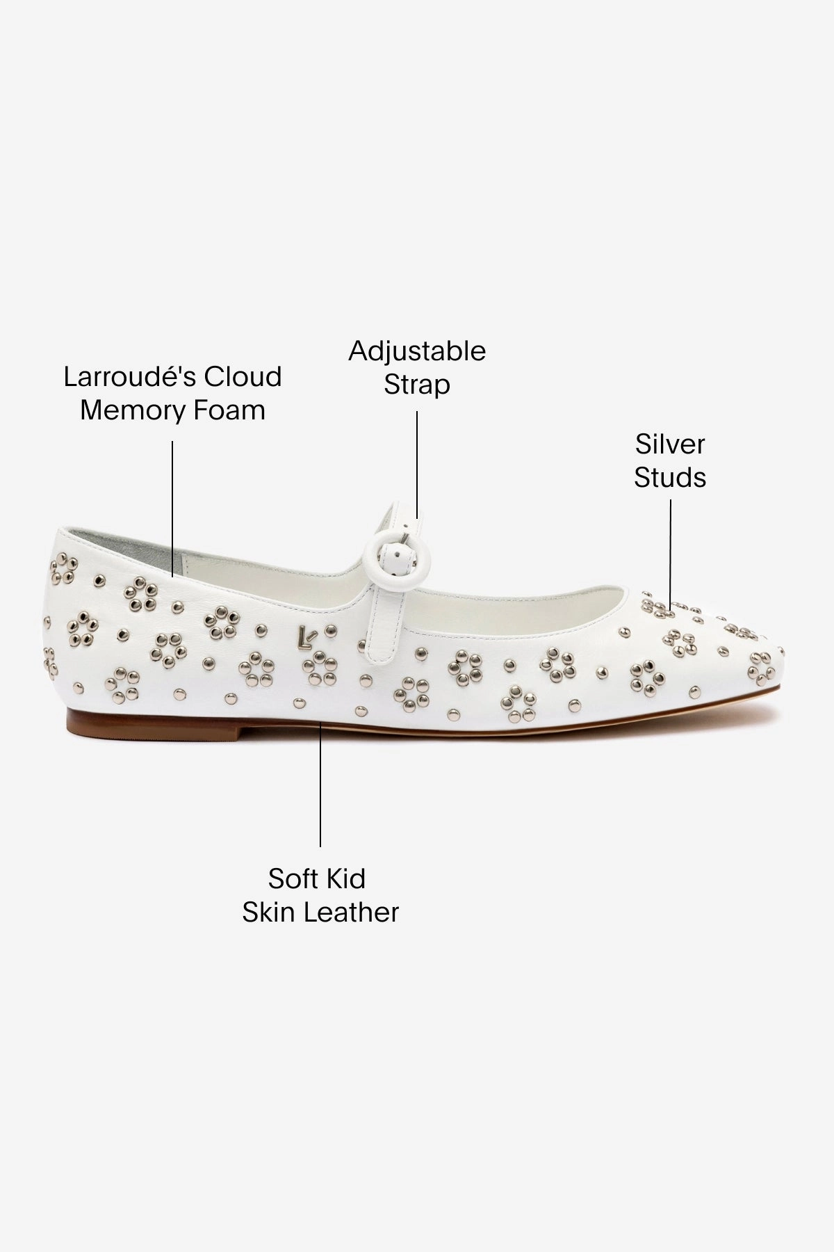 Blair Ballet Flat In White Leather and Metallic Studs