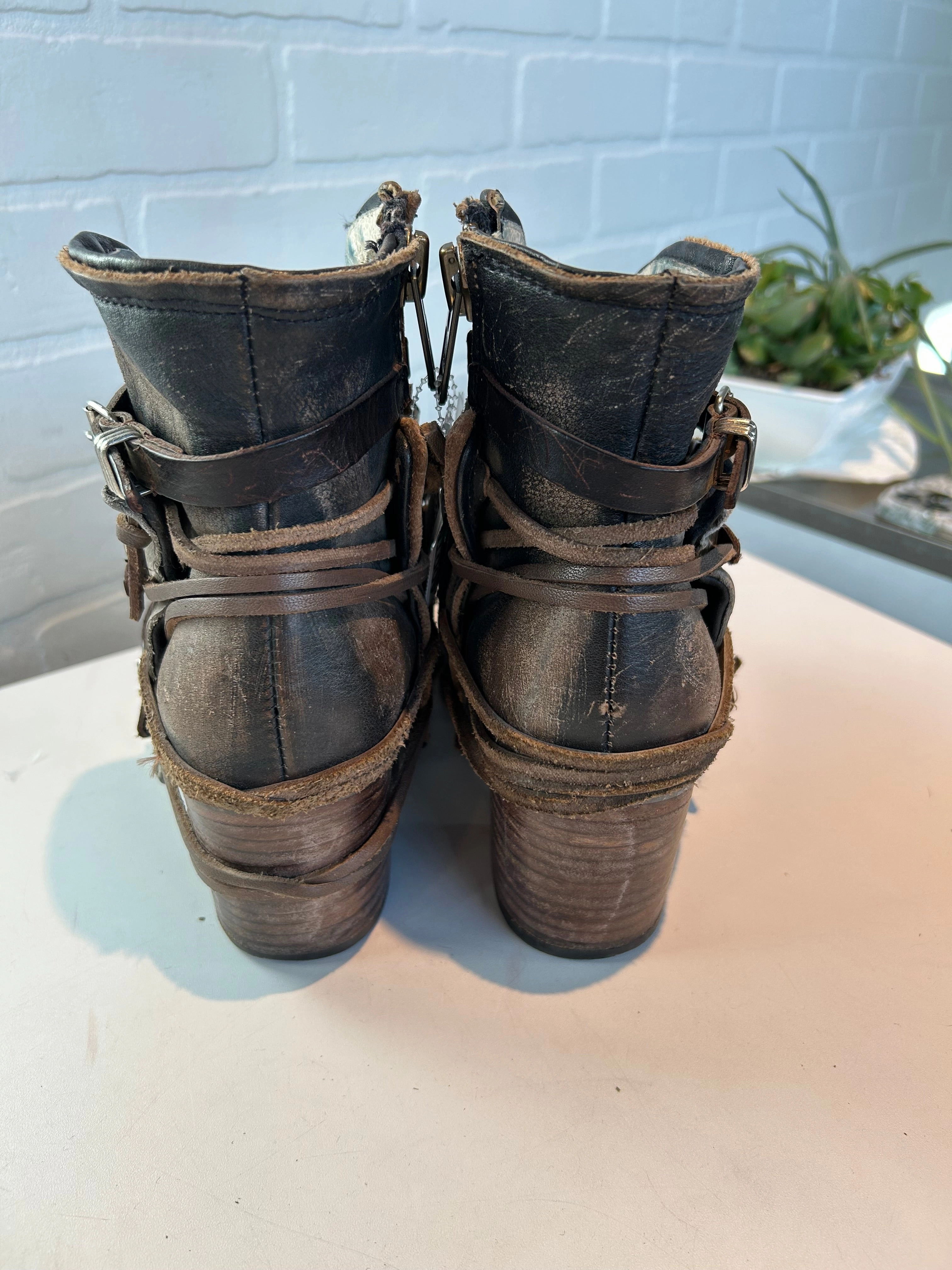 Boots Mid-calf Heels By Freebird In Brown, Size: 8