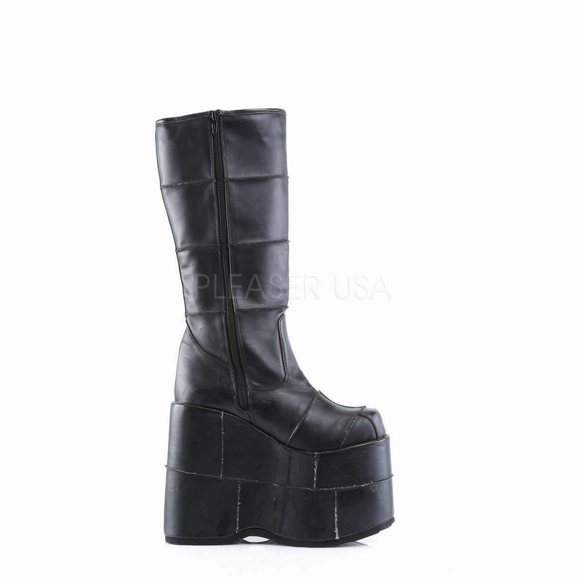 DEMONIA STACK-301 Men's Black Pu Vegan Boots