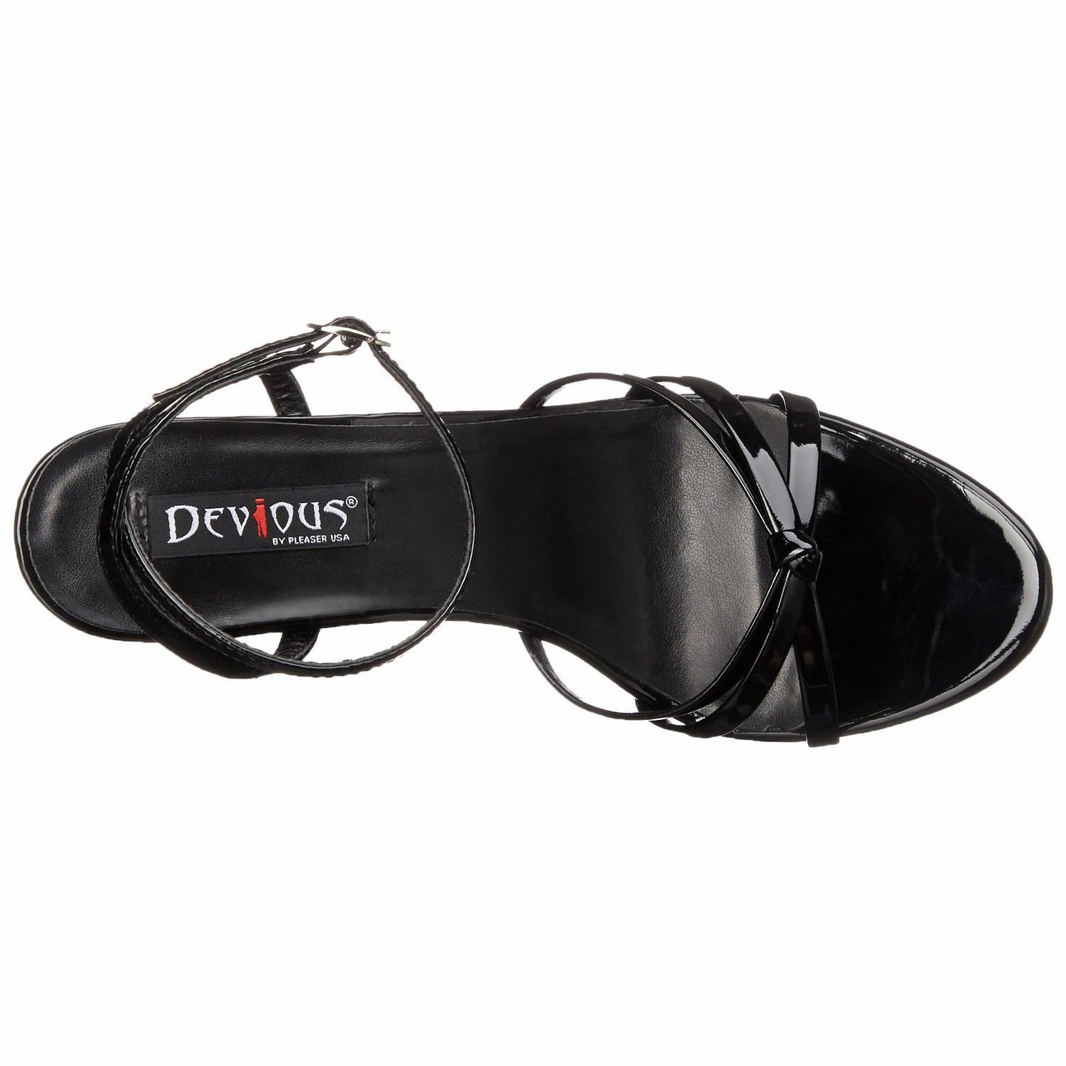 DEVIOUS DOMINA-108 Black Pat Ankle Strap Sandals