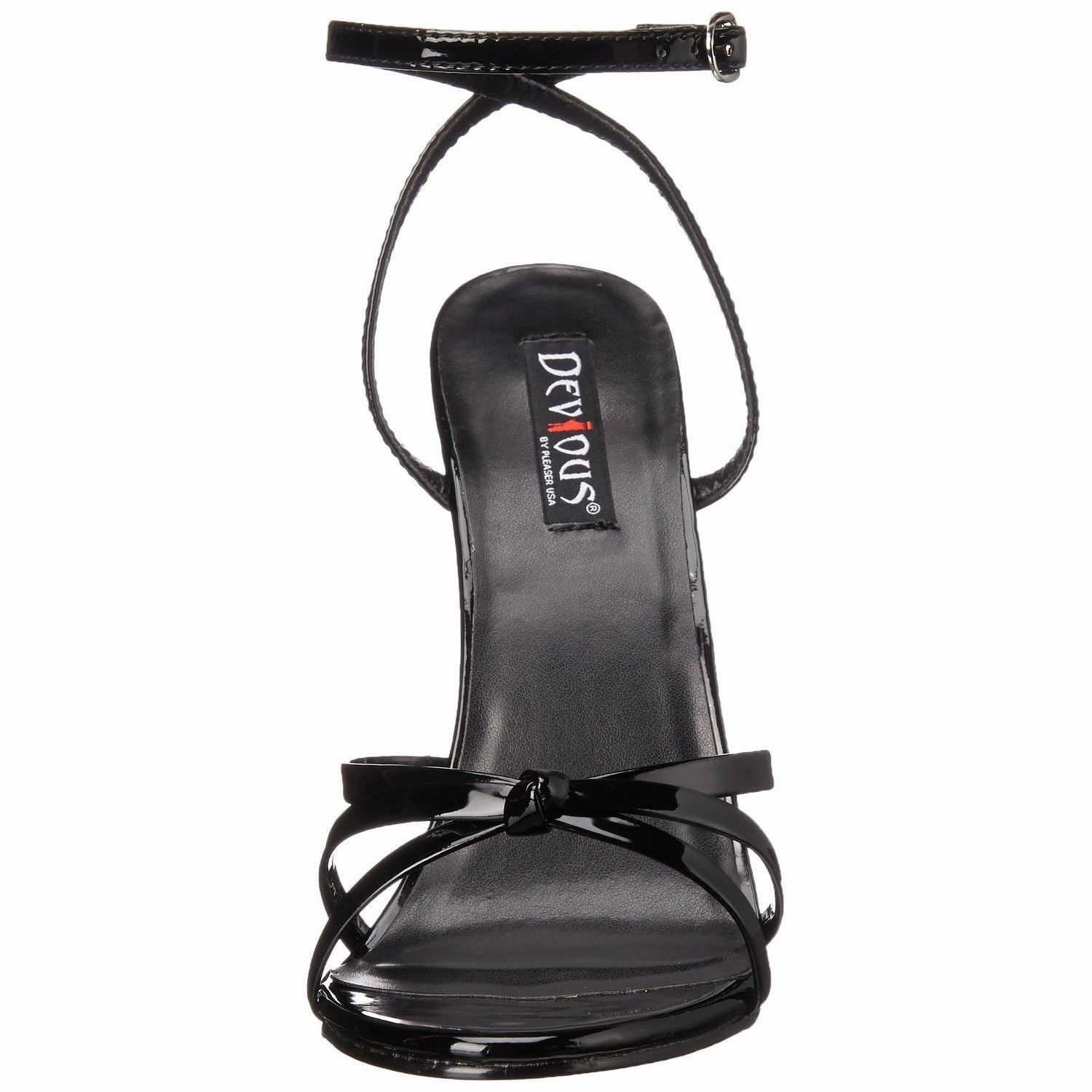 DEVIOUS DOMINA-108 Black Pat Ankle Strap Sandals
