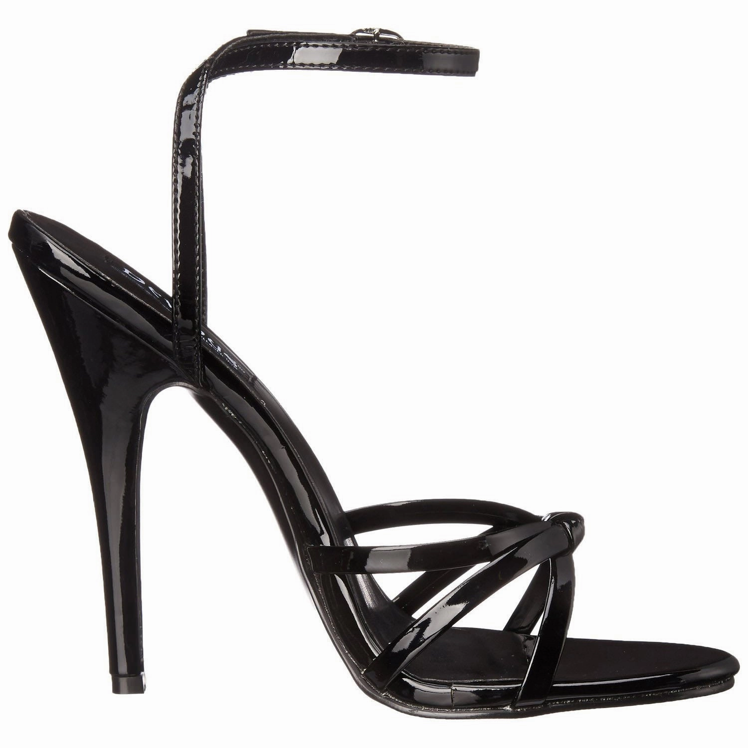 DEVIOUS DOMINA-108 Black Pat Ankle Strap Sandals