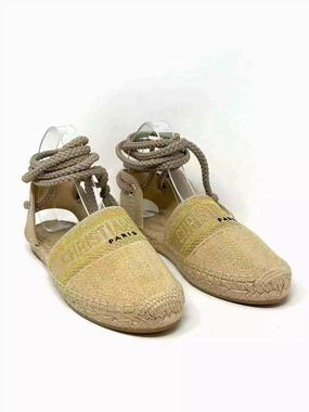 Dior Granville Cream Embroidered Lace Up Espadrille Sandals 38.5 UK5.5