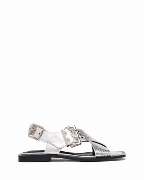 Easy Slingback Flat Silver Cracked Metallic