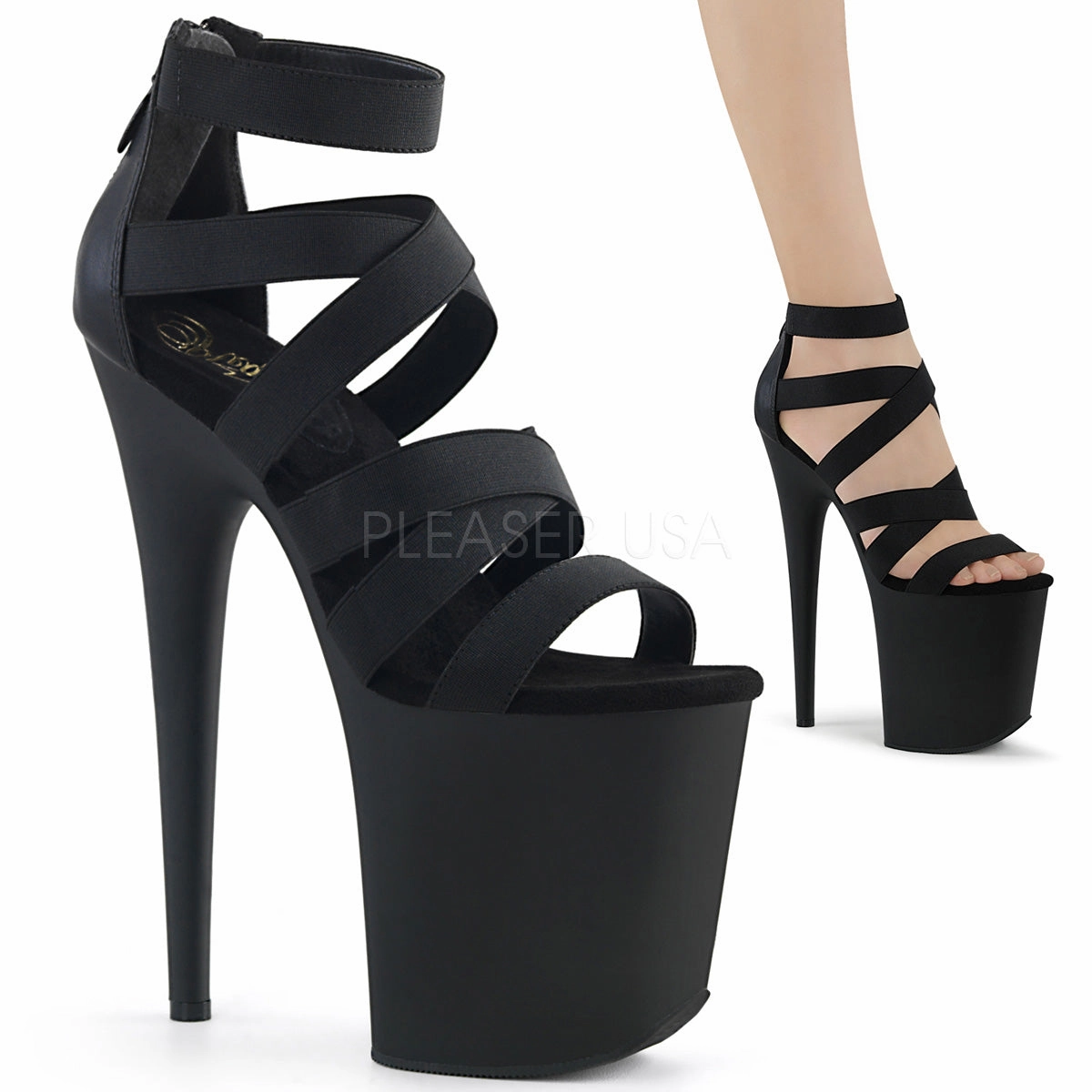 FLAMINGO-859  Black Elastic Band-Faux Leather/Black Matte