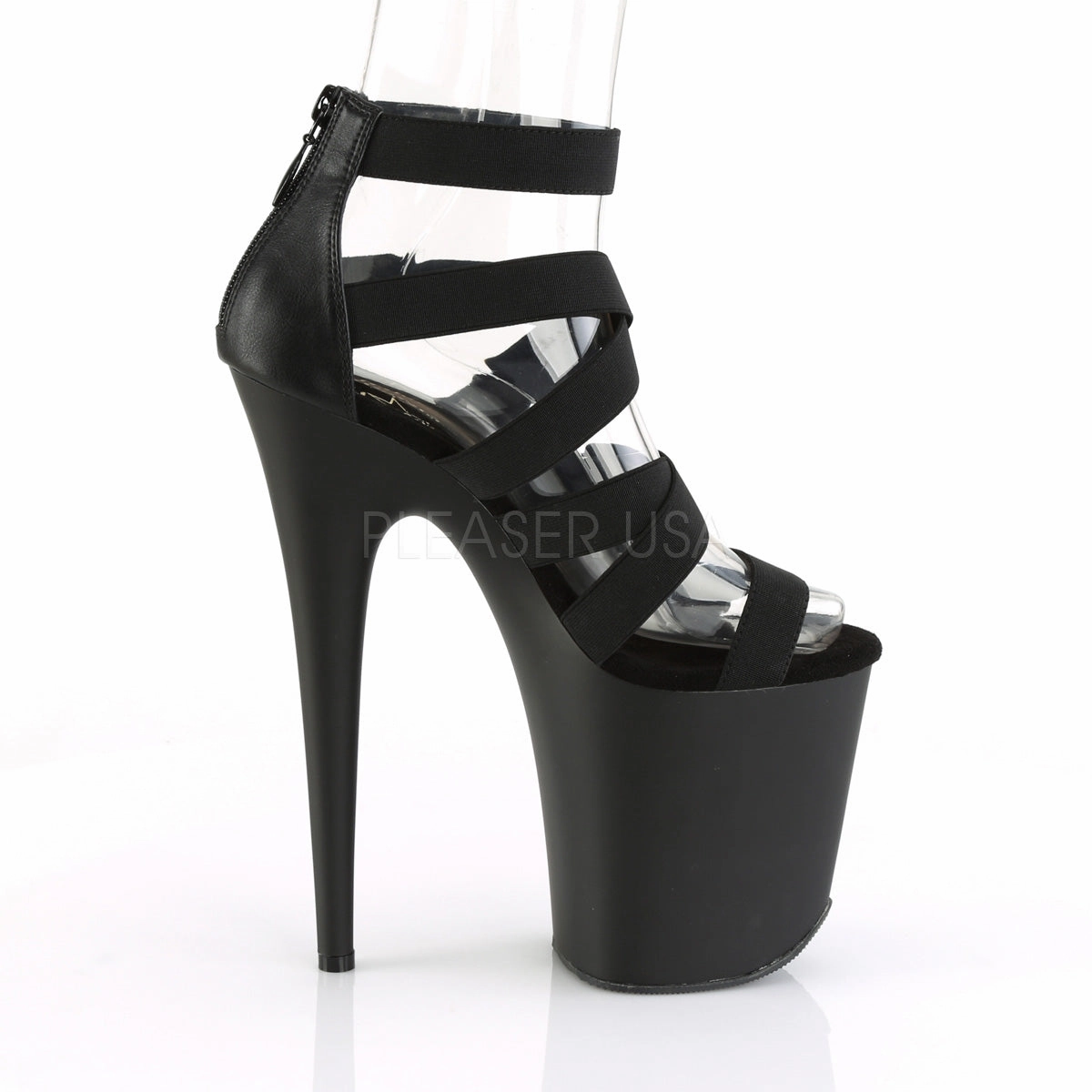FLAMINGO-859  Black Elastic Band-Faux Leather/Black Matte
