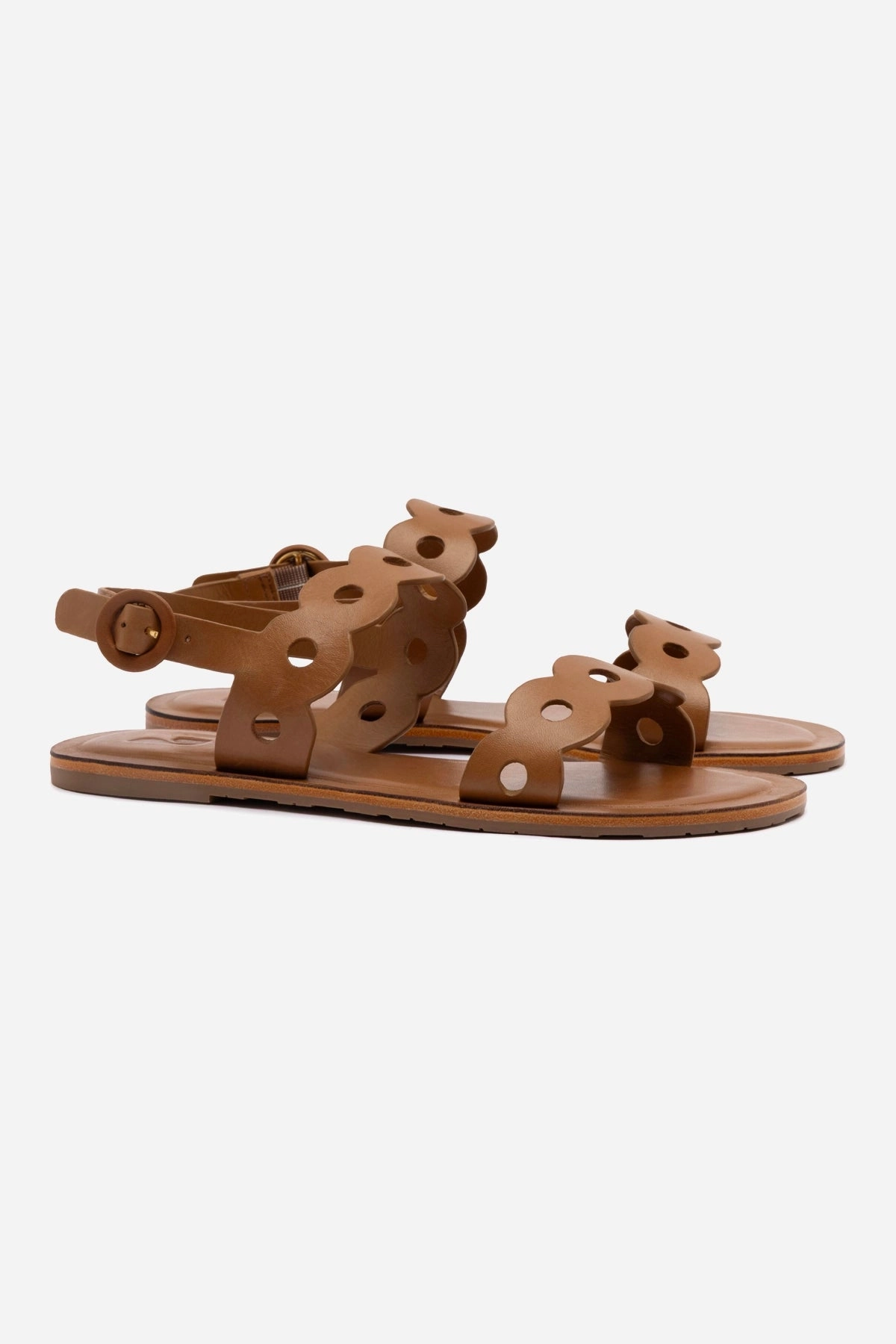 Florence Flat Sandal In Light Caramel Leather
