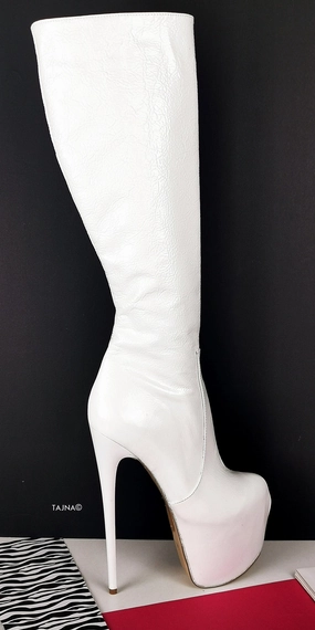 Full Genuine Leather White Lacquer Boots