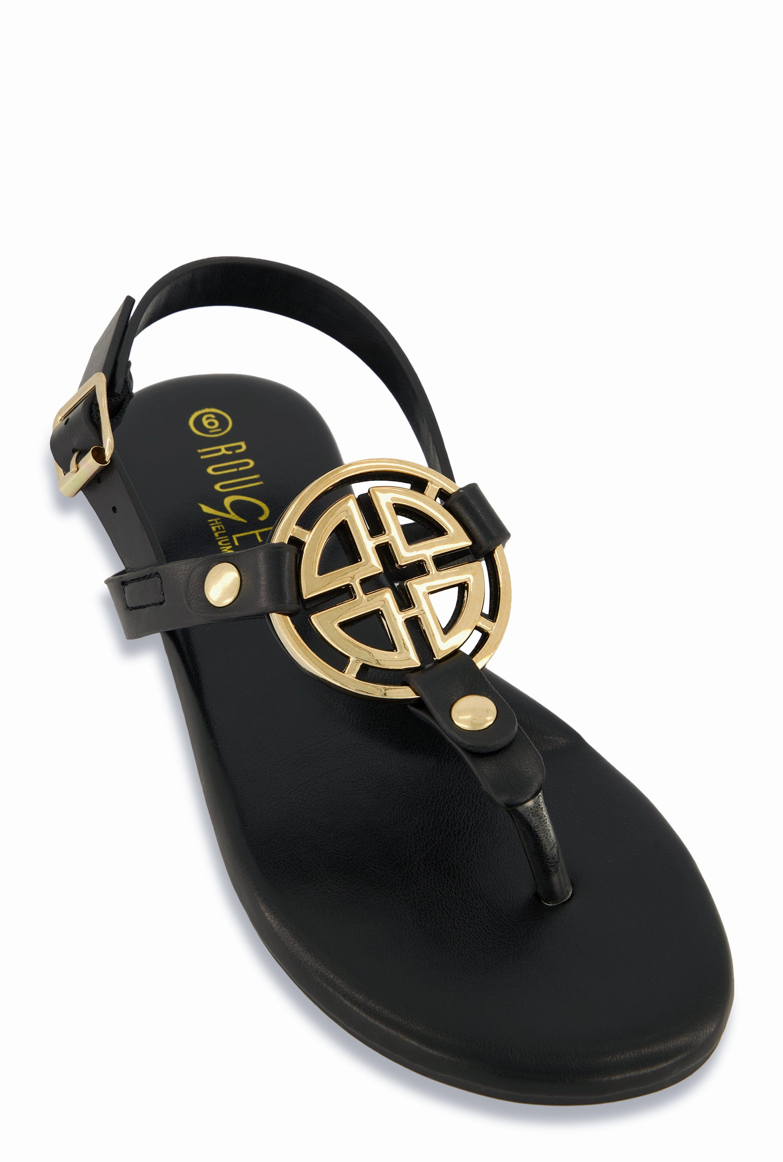 Geometric Pendant Ankle Strap Thong Sandals