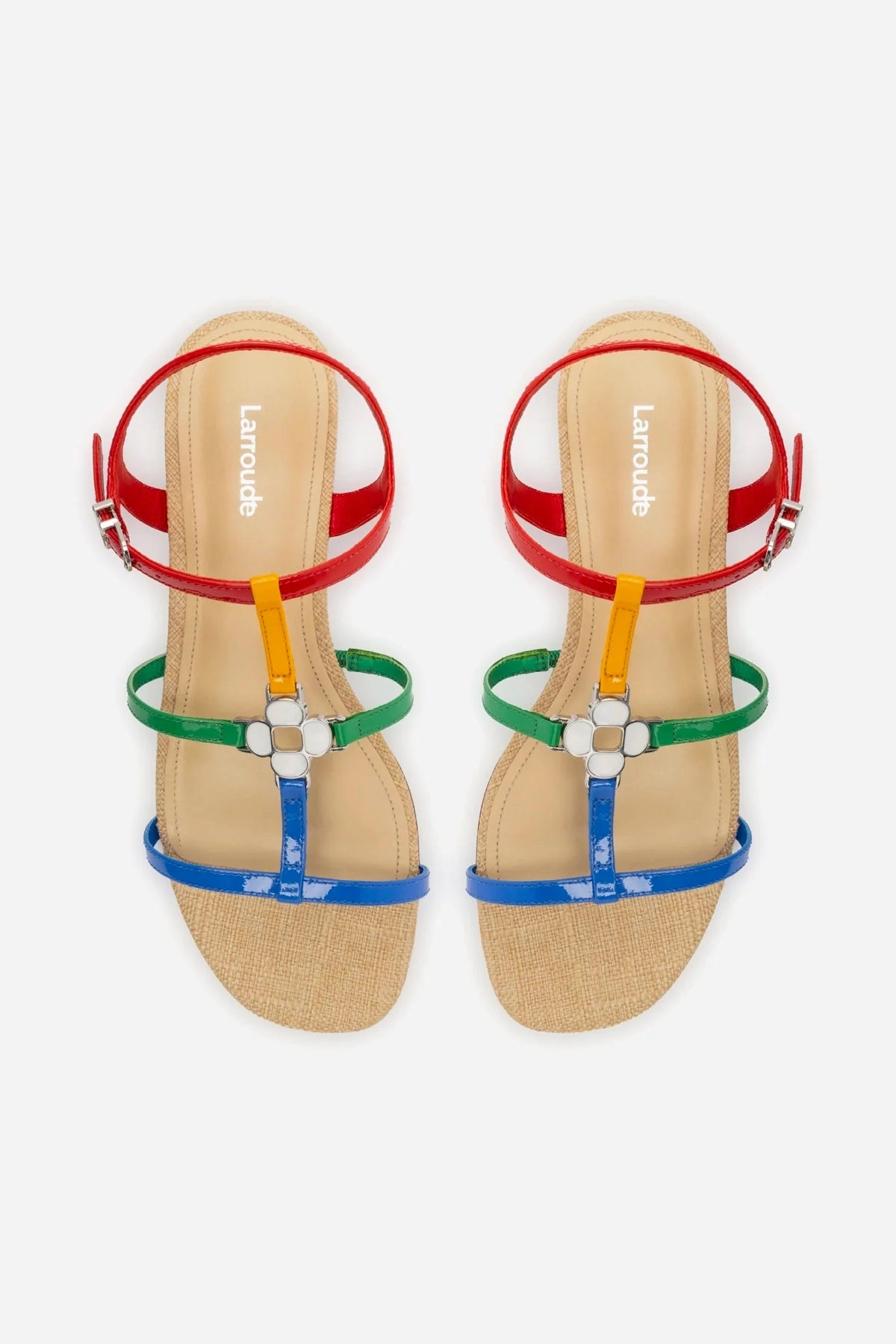 Hana Flat Sandal In Multicolor Patent Leather and Raffia