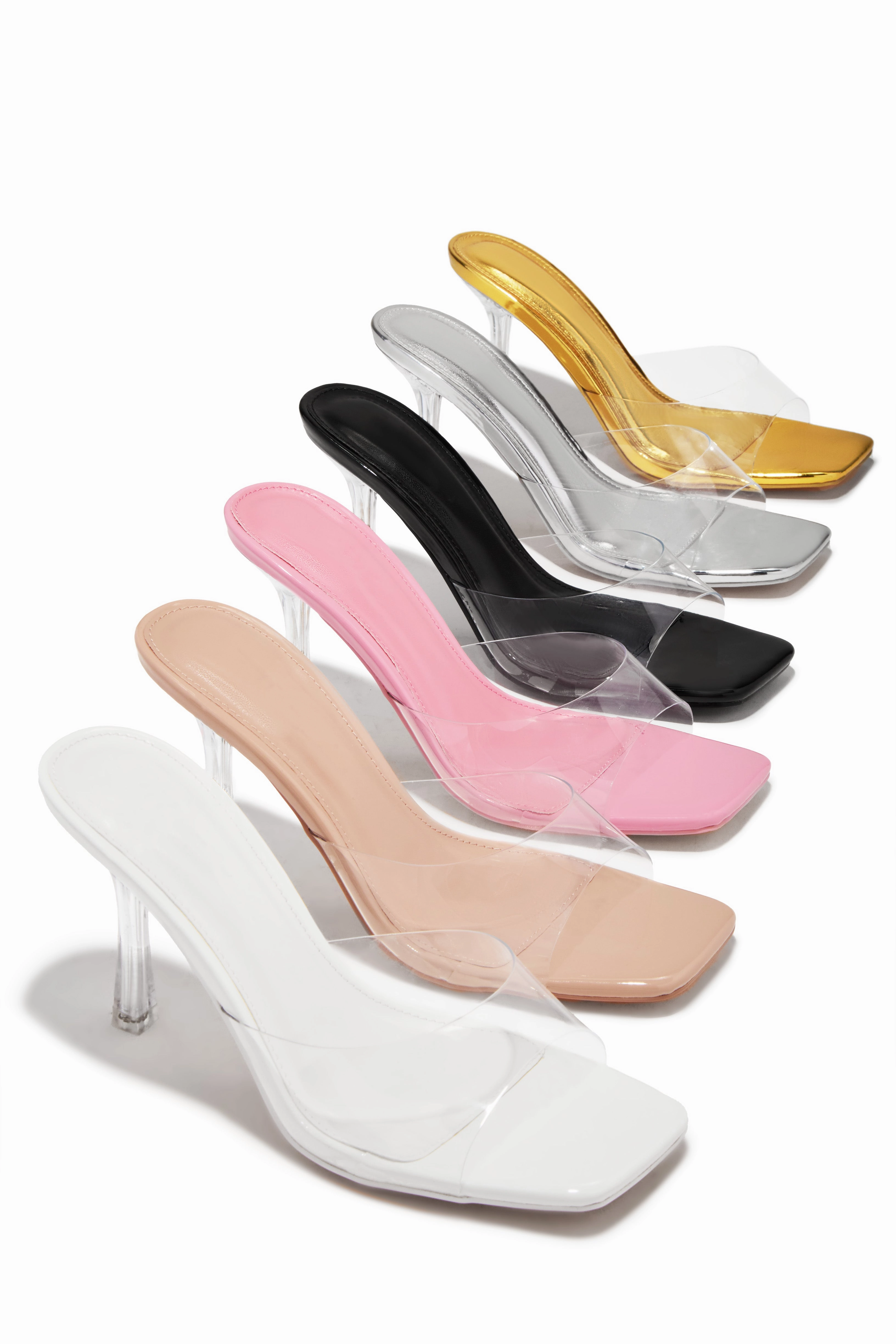 Kendal Clear Strap Mid Heel Mules - Silver