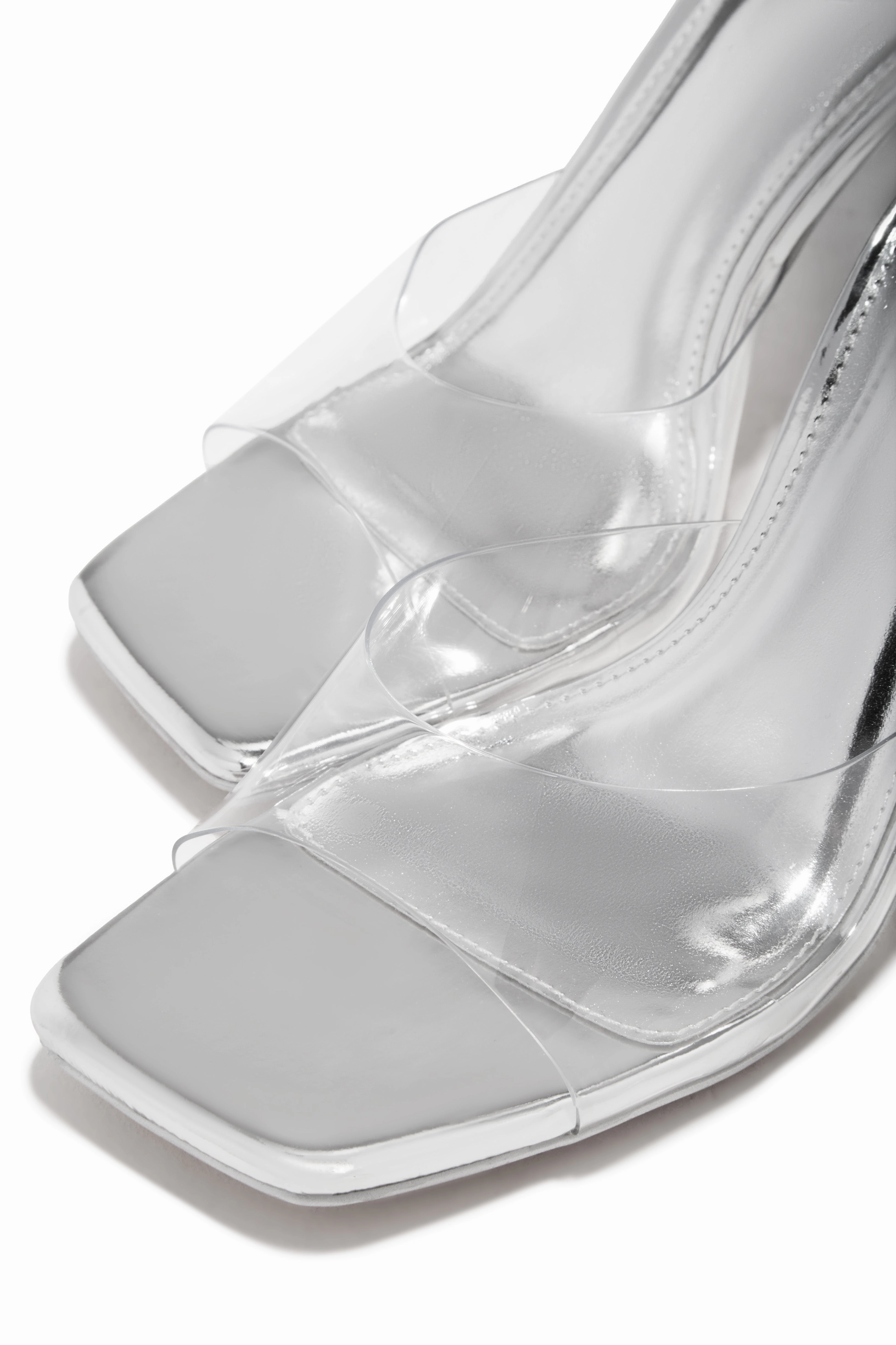 Kendal Clear Strap Mid Heel Mules - Silver