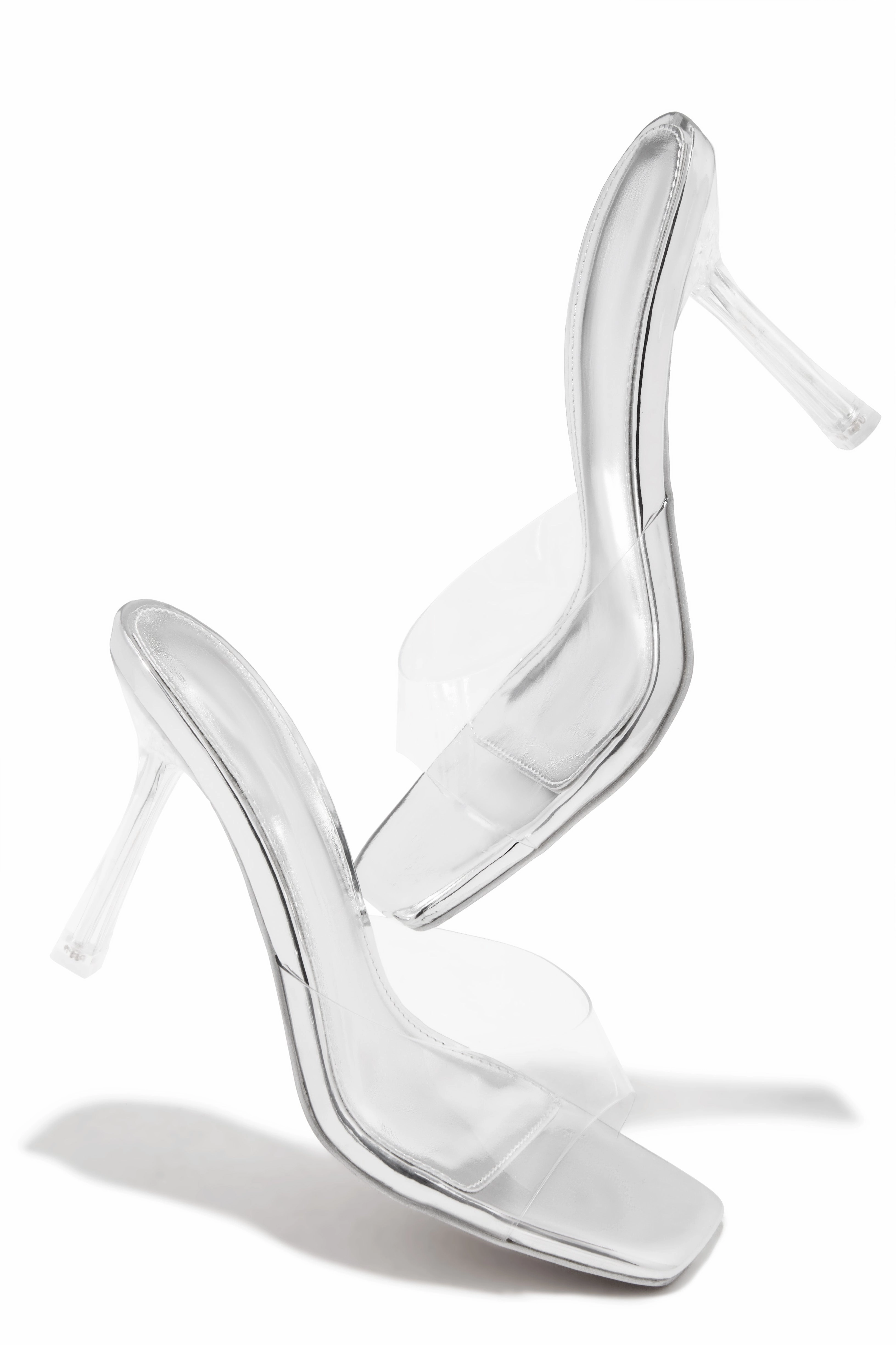 Kendal Clear Strap Mid Heel Mules - Silver