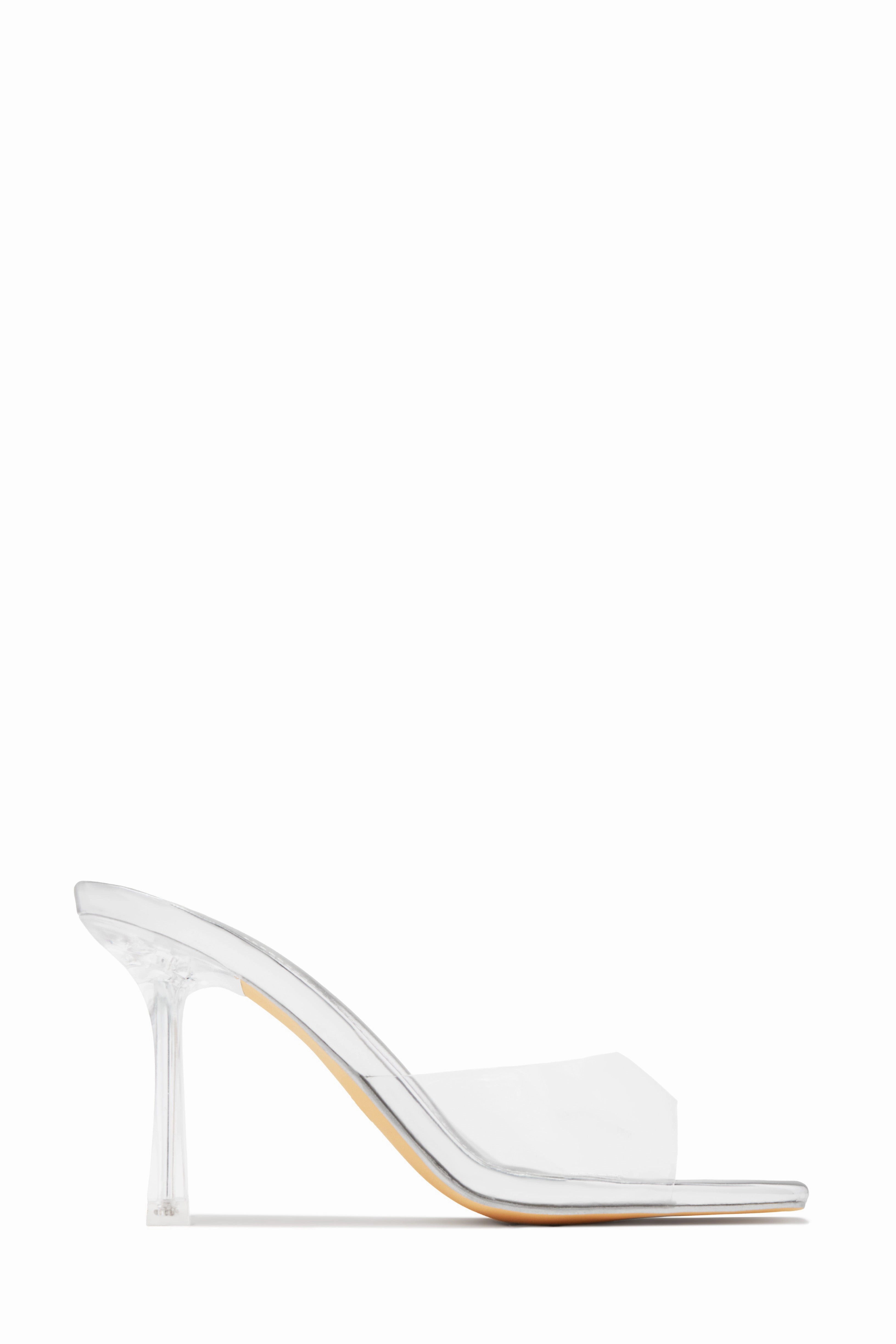 Kendal Clear Strap Mid Heel Mules - Silver
