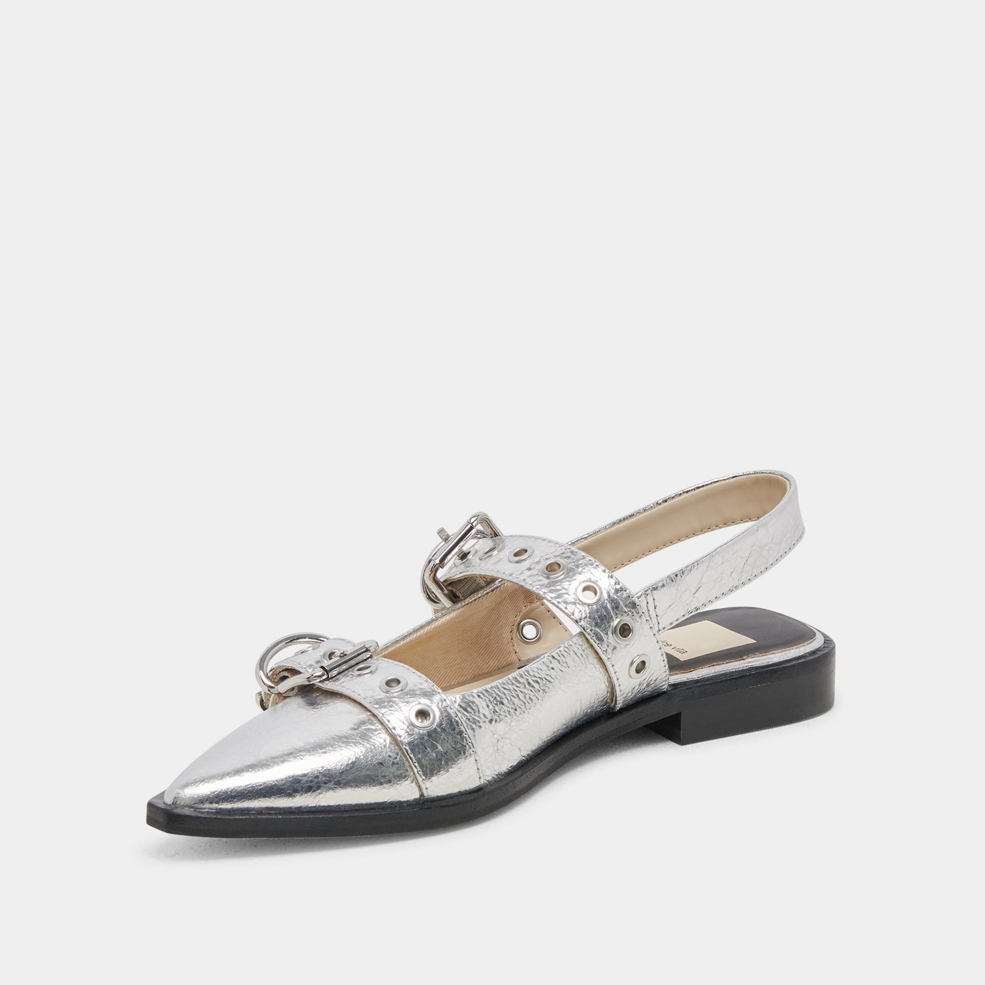 LABELL FLATS SILVER DISTRESSED LEATHER