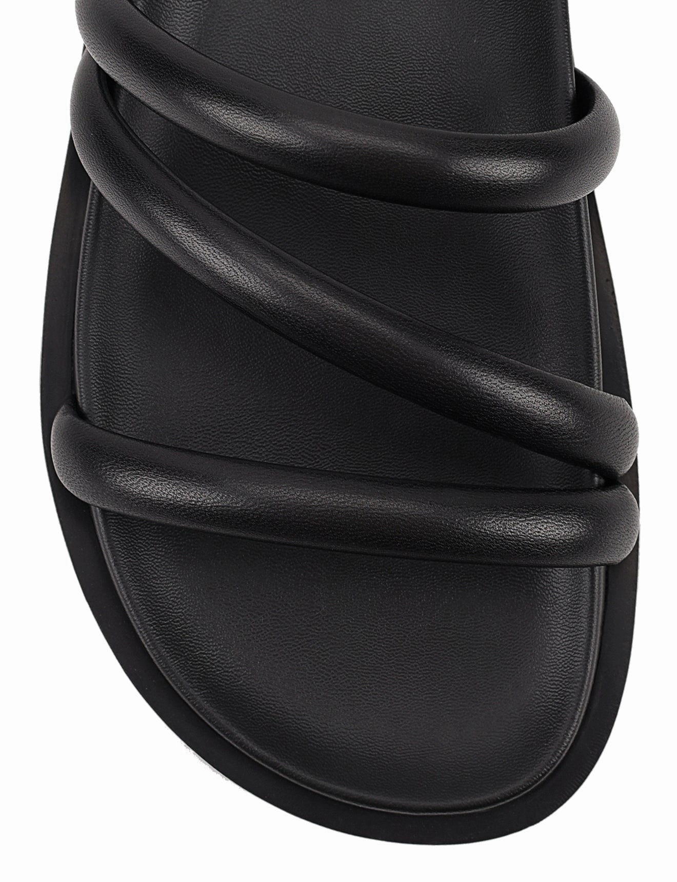 Lane Strappy Footbed Slides - Black Leather