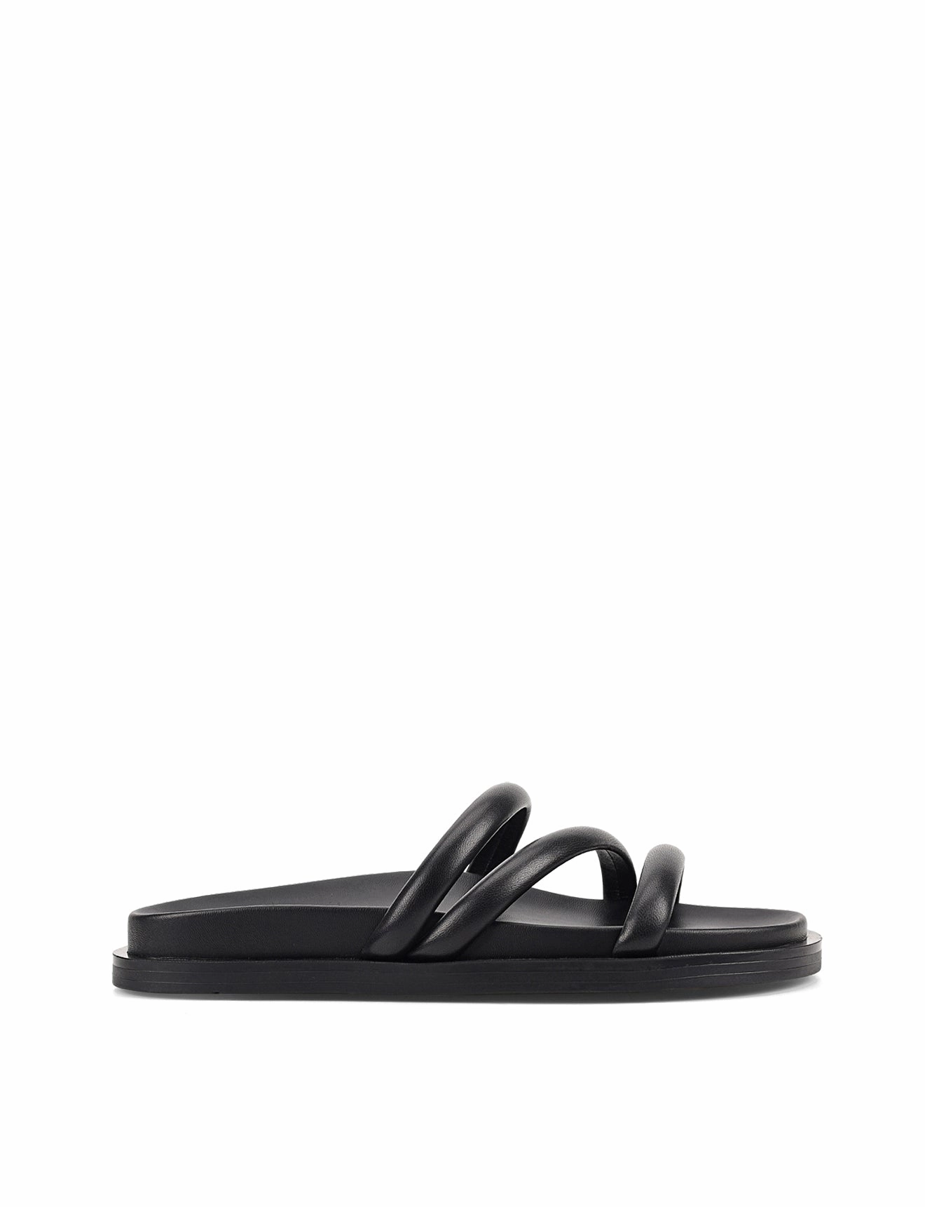 Lane Strappy Footbed Slides - Black Leather