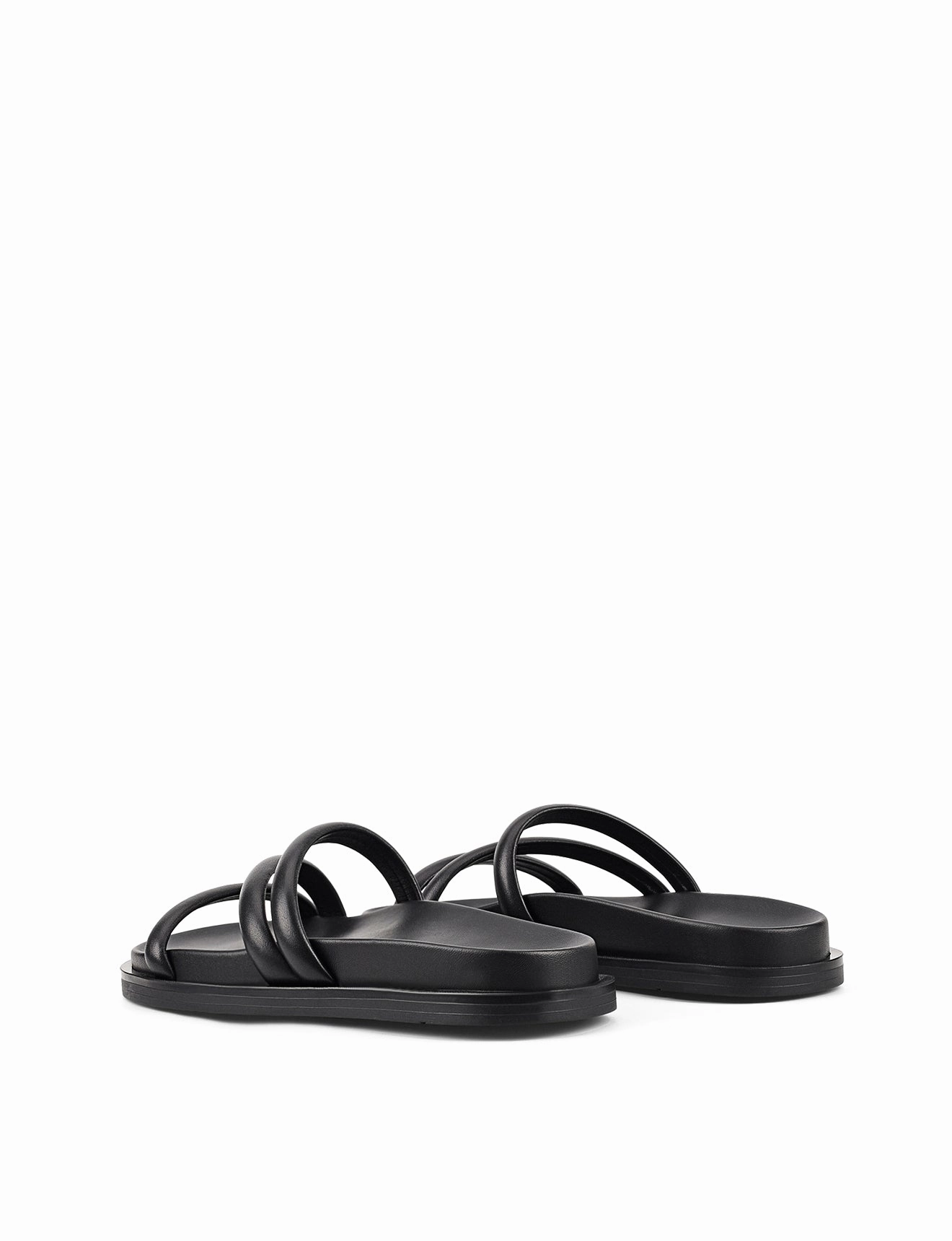 Lane Strappy Footbed Slides - Black Leather
