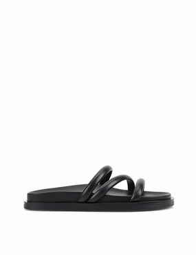 Lane Strappy Footbed Slides - Black Leather
