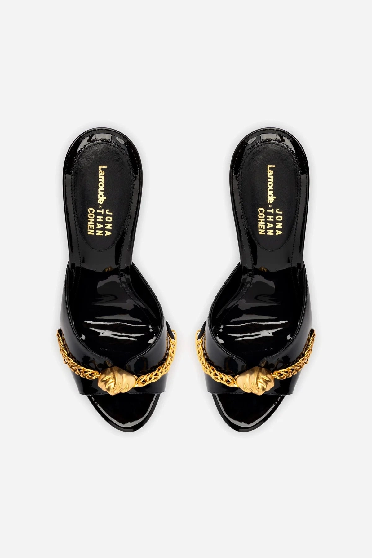 Larroudé x Jonathan Cohen Mule In Black Patent Leather