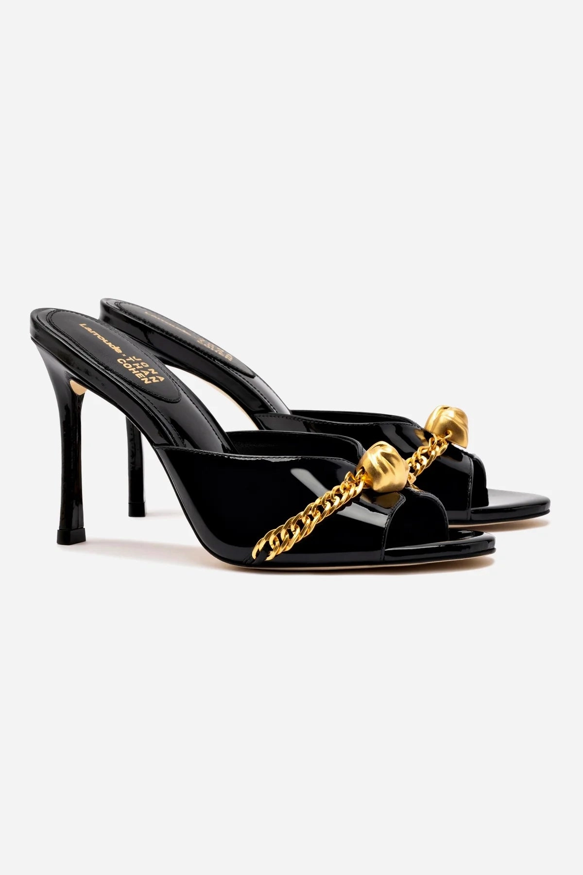 Larroudé x Jonathan Cohen Mule In Black Patent Leather