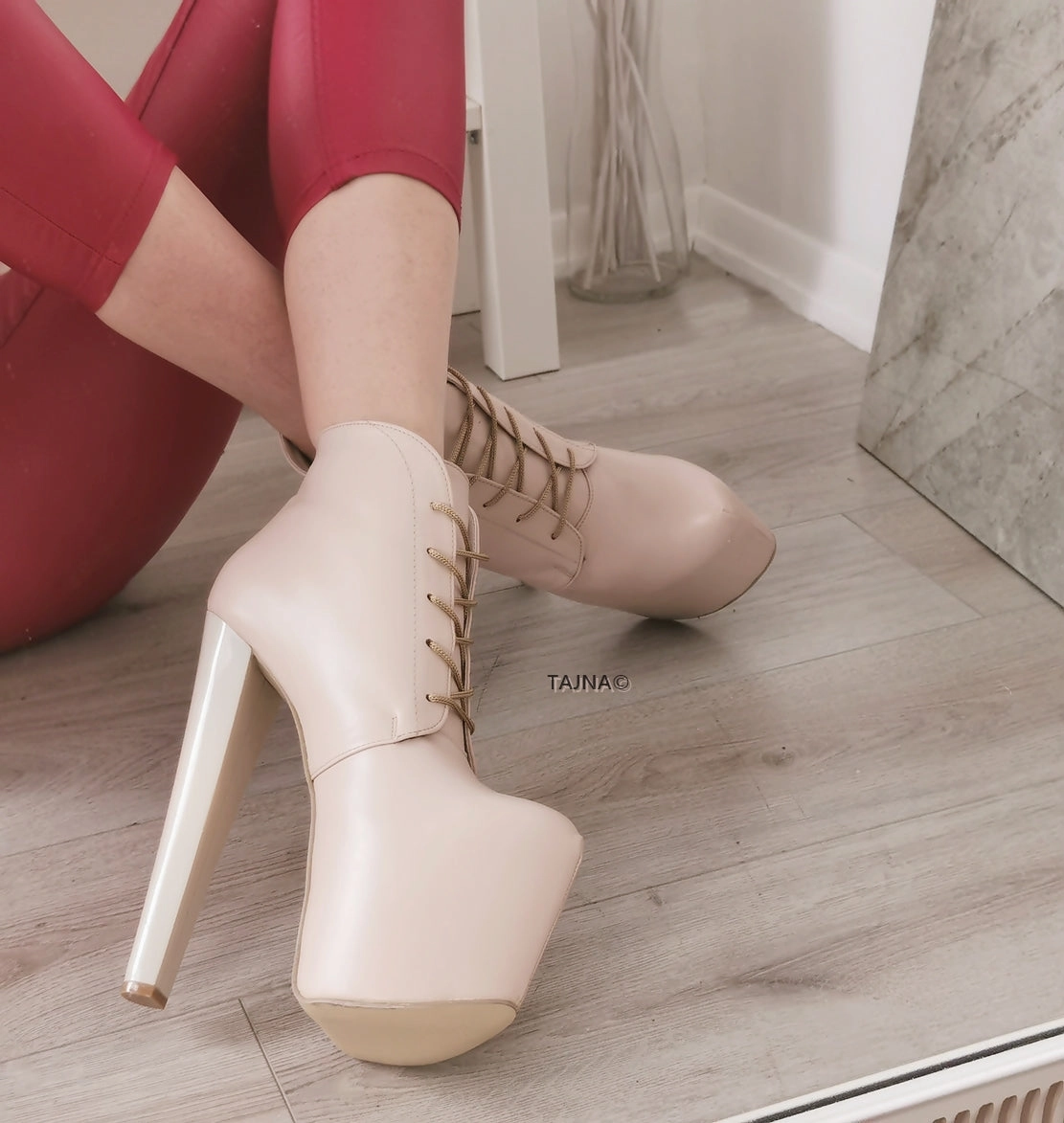 Ledna Nude Cream Lace Up Booties