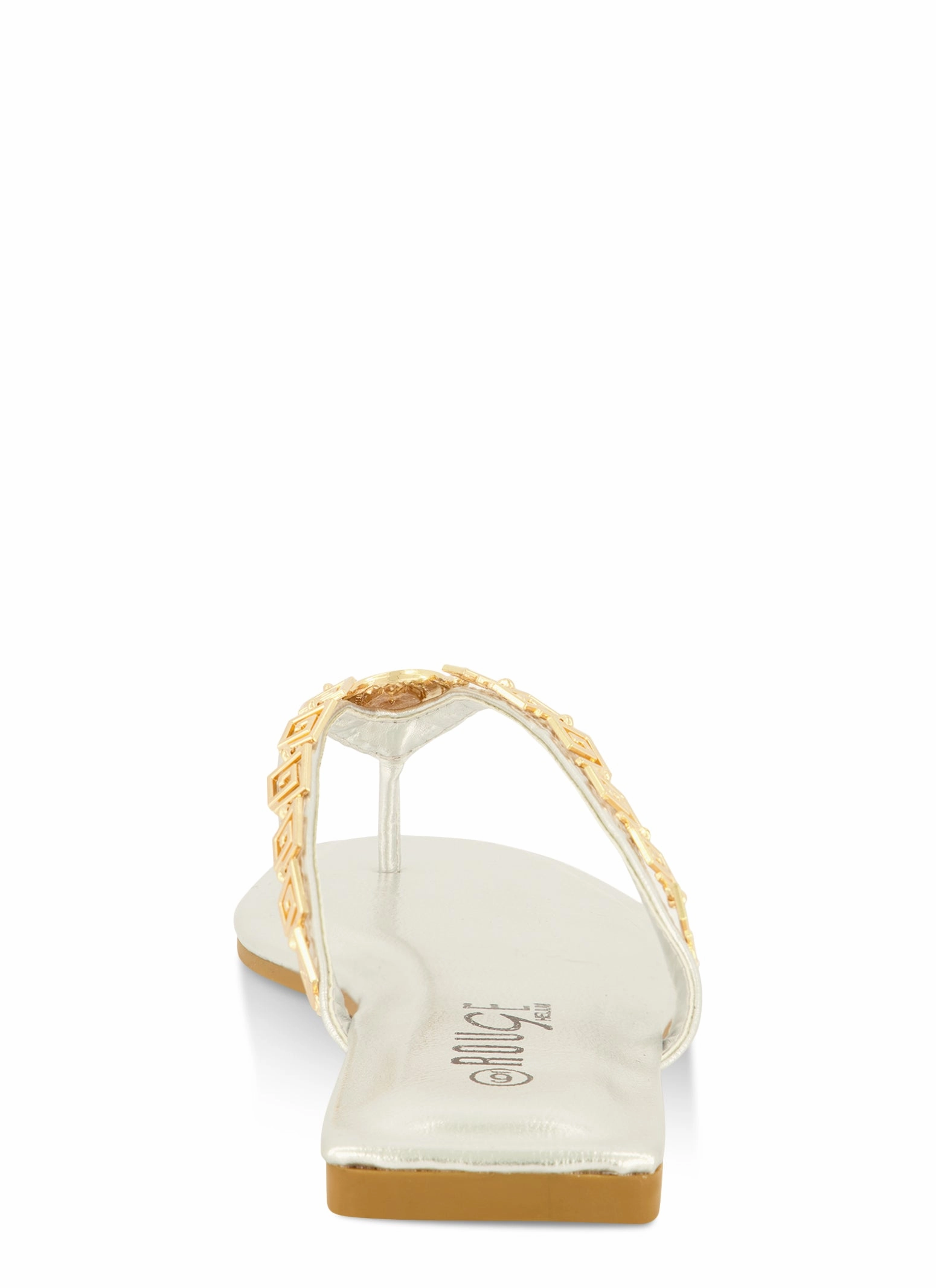 Lion Pendant Greek Key Chain Thong Sandals