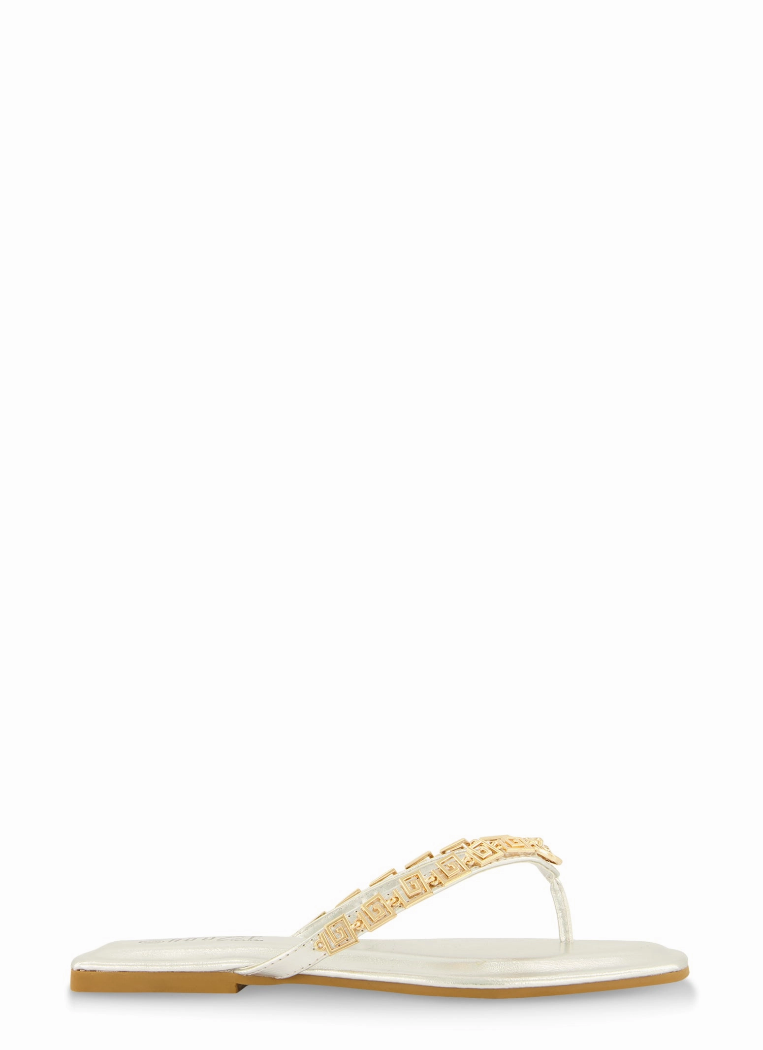 Lion Pendant Greek Key Chain Thong Sandals