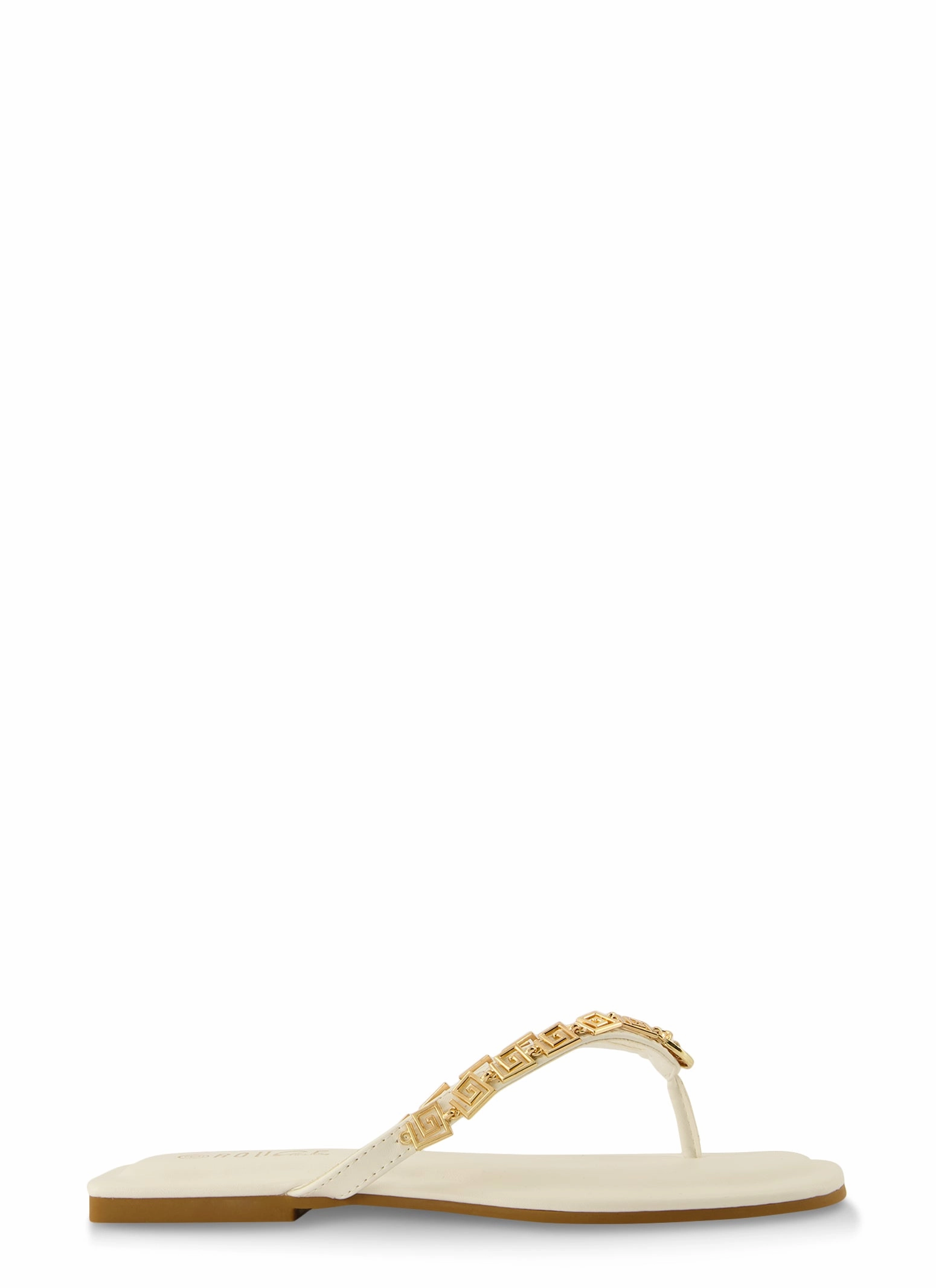 Lion Pendant Greek Key Chain Thong Sandals