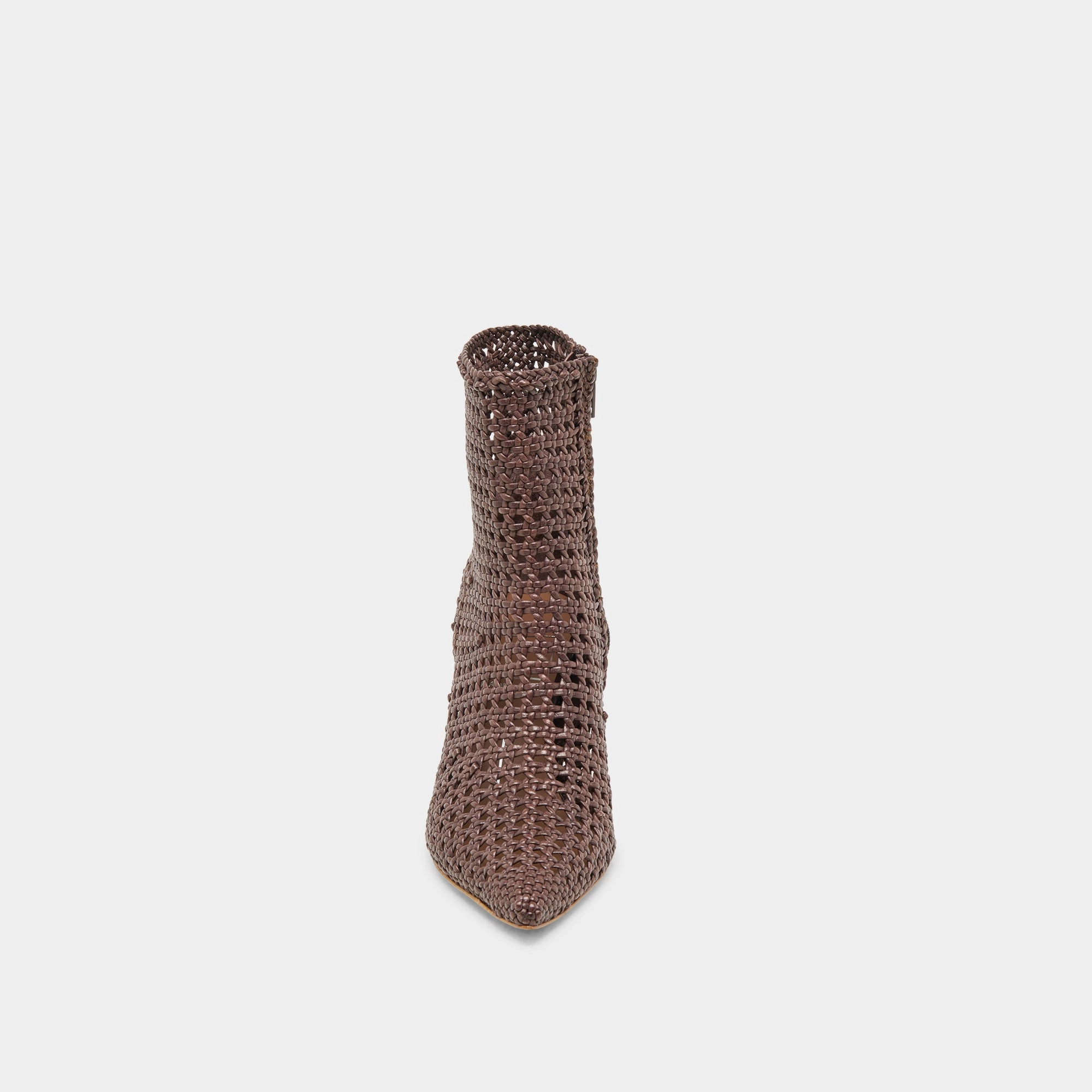 LONNI BOOTIES DK BROWN WOVEN LEATHER