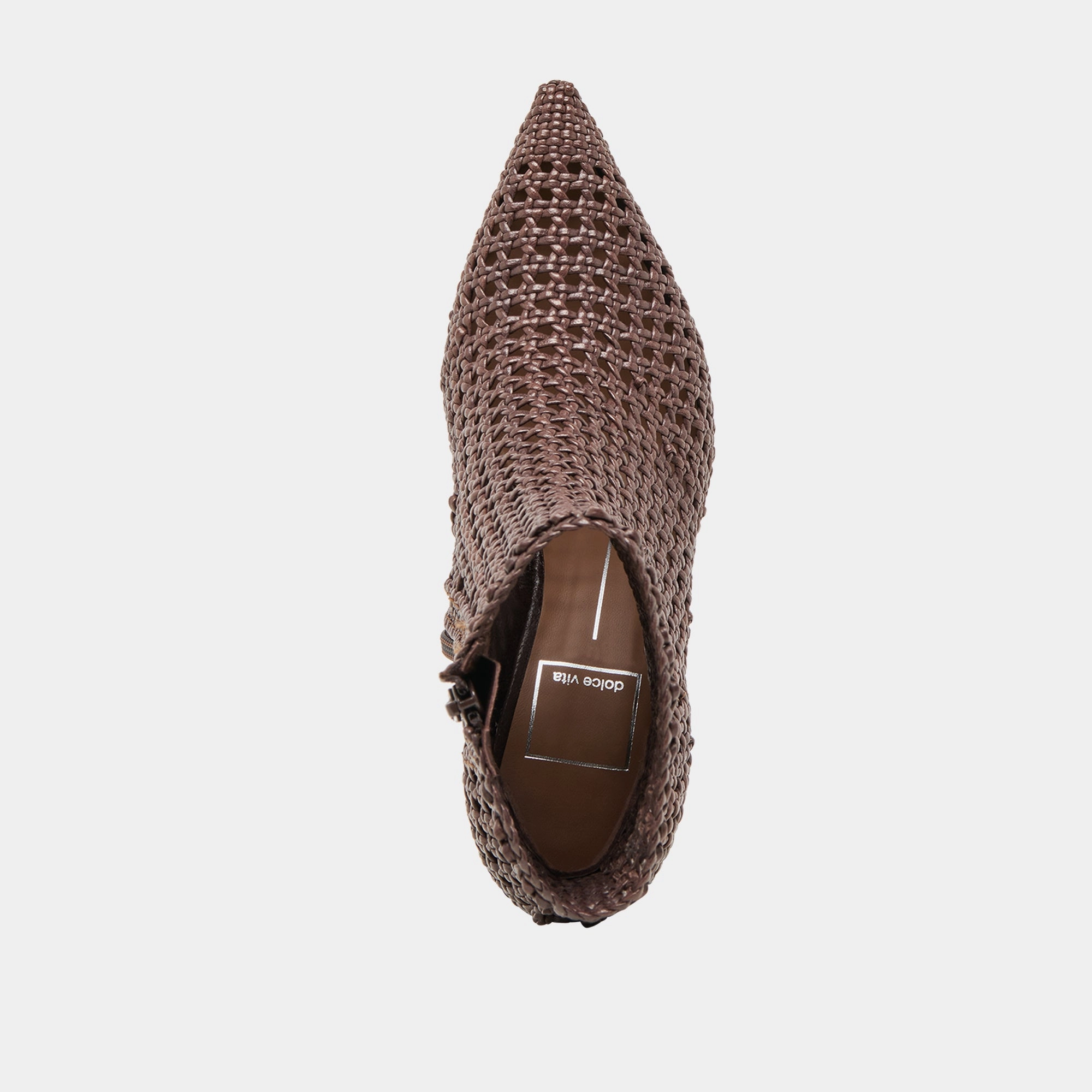 LONNI BOOTIES DK BROWN WOVEN LEATHER