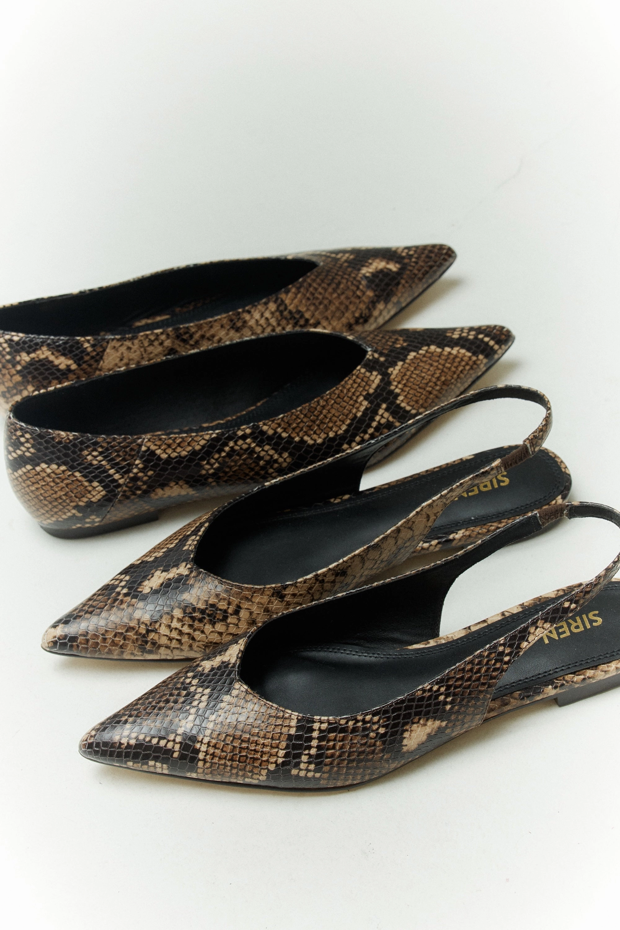 Lorie Slingback Flats - Brown Snake Leather