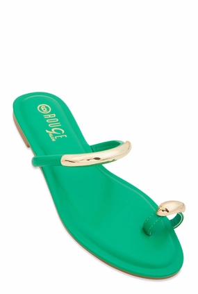 Metallic Detail Toe Loop Slide Sandals