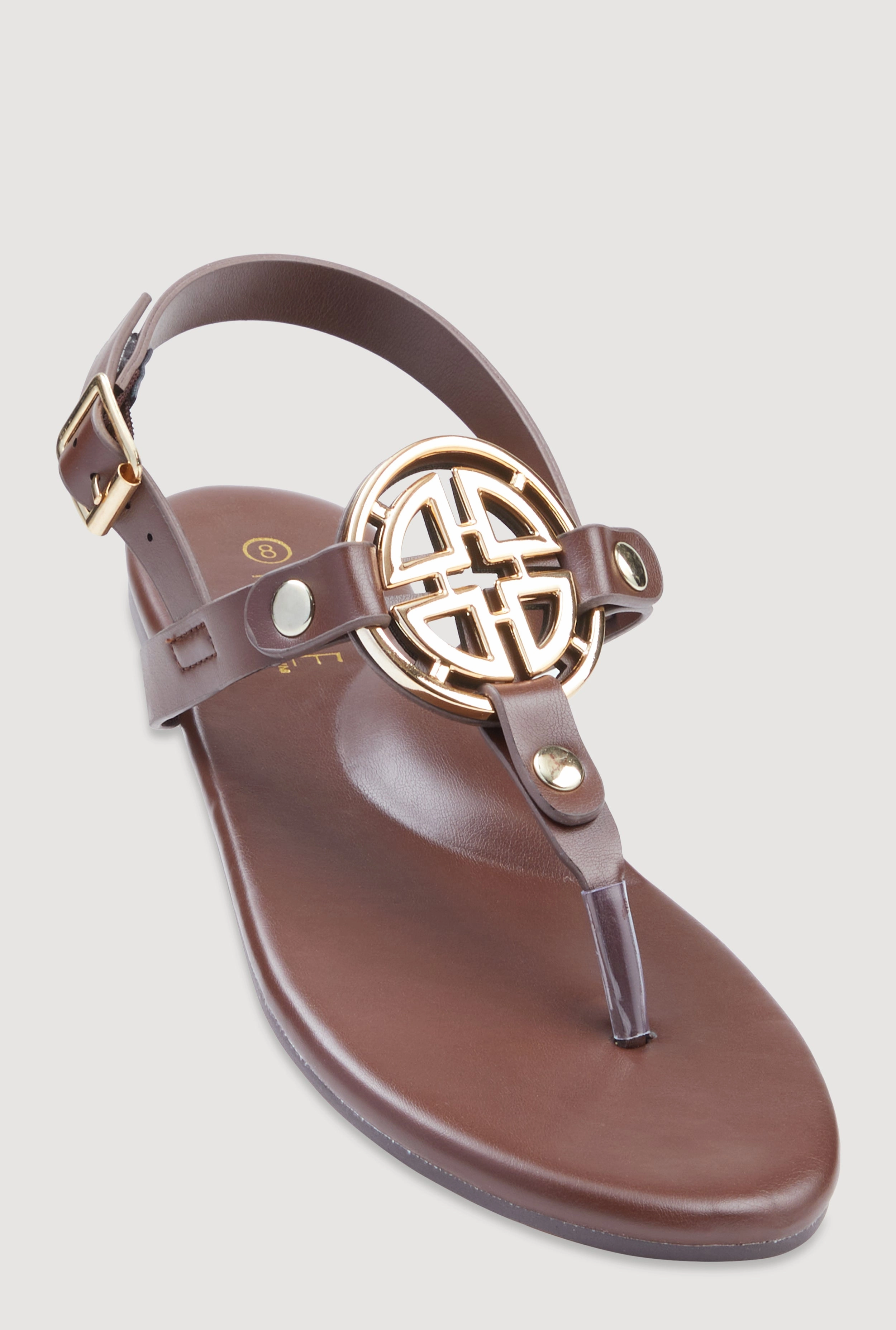 Metallic Geometric Pendant Thong Sandals