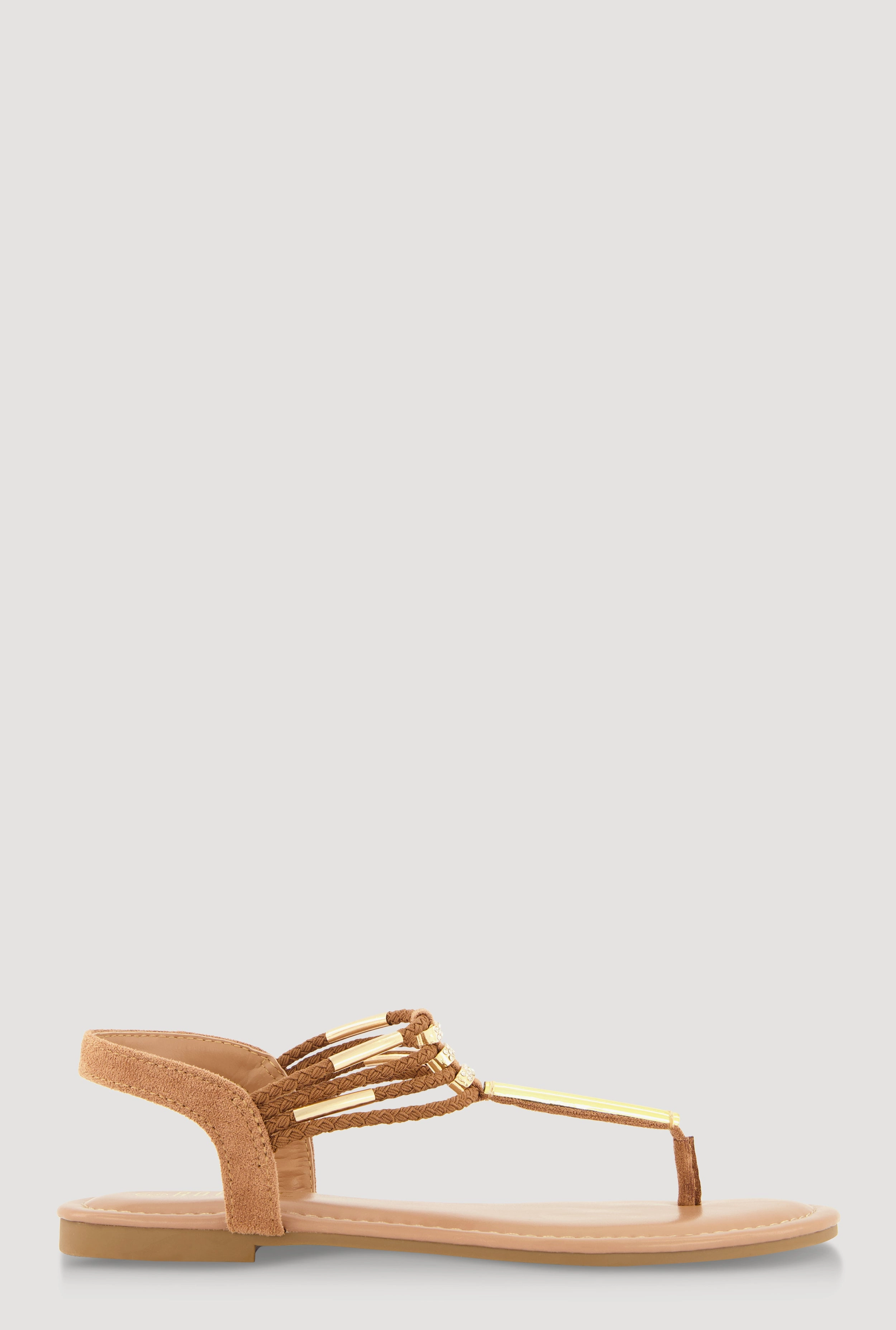 Metallic Pendant Ankle Strap Thong Sandals